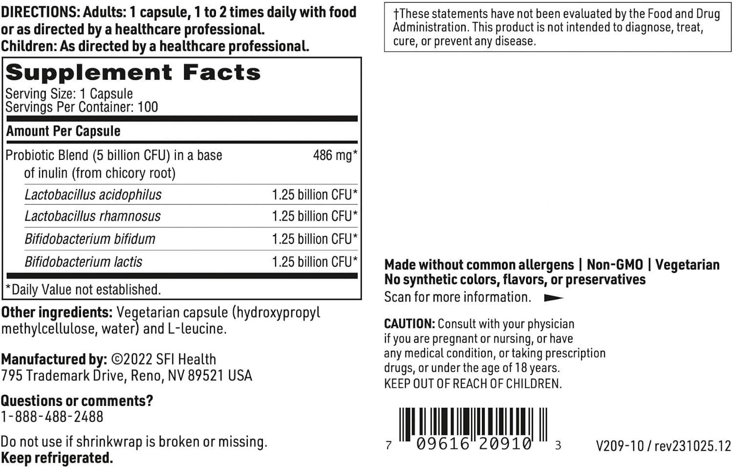 Klaire Labs Vital-Plex Probiotic - 100 Vegetarian Capsules