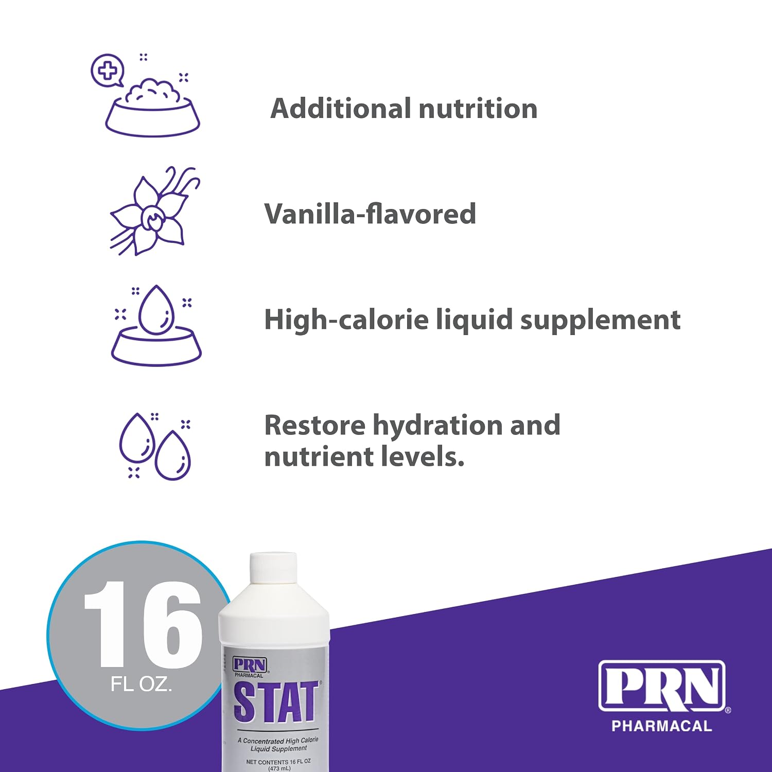 PRN Pharmacal STAT High-Calorie Nutritional Supplement for Dogs and Animals, Vanilla Flavour, 16 fl oz (473 mL)