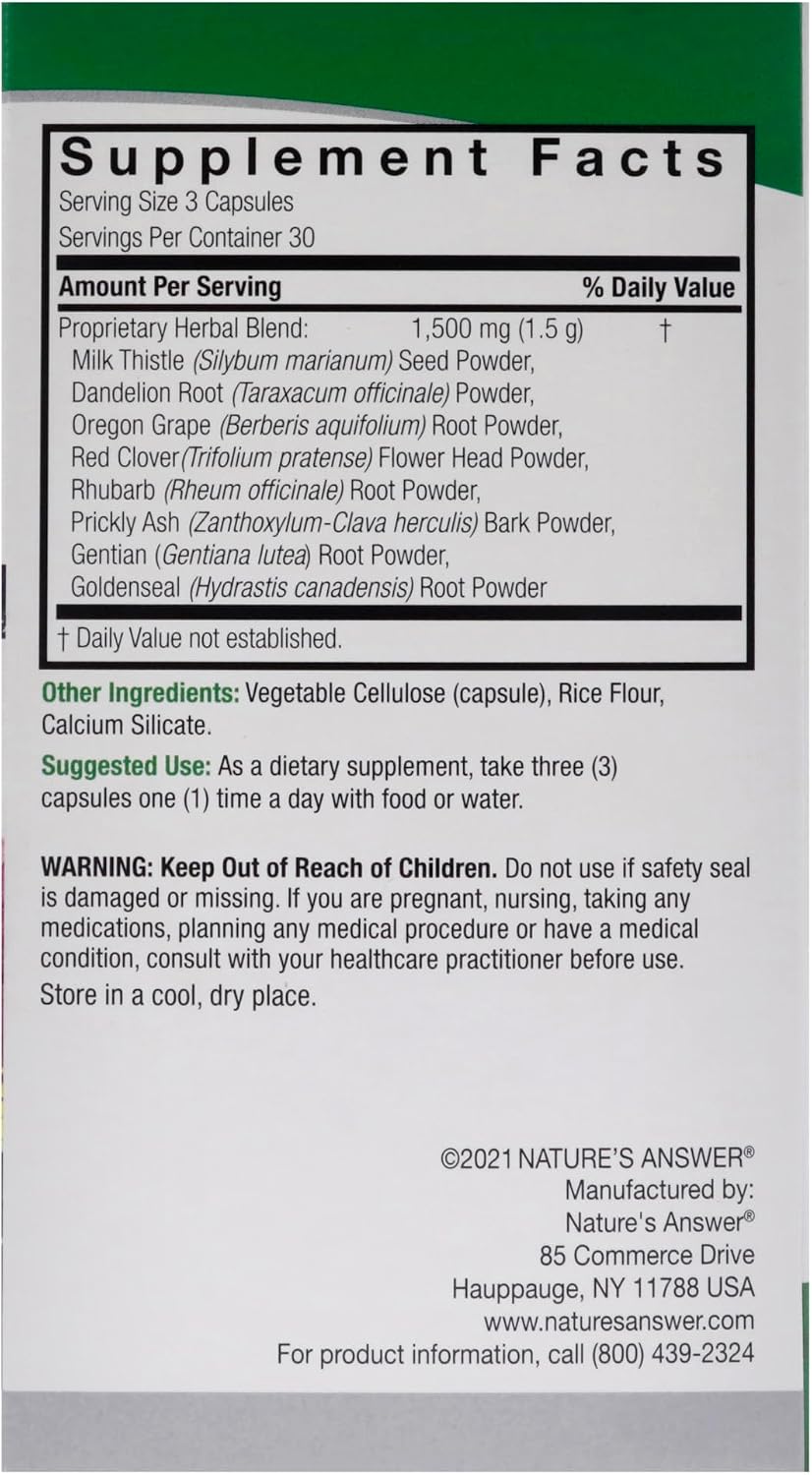 Nature's Answer Liver Support - Herbal Combination with Milk Thistle & Dandelion, 1500 mg, 90 Capsules