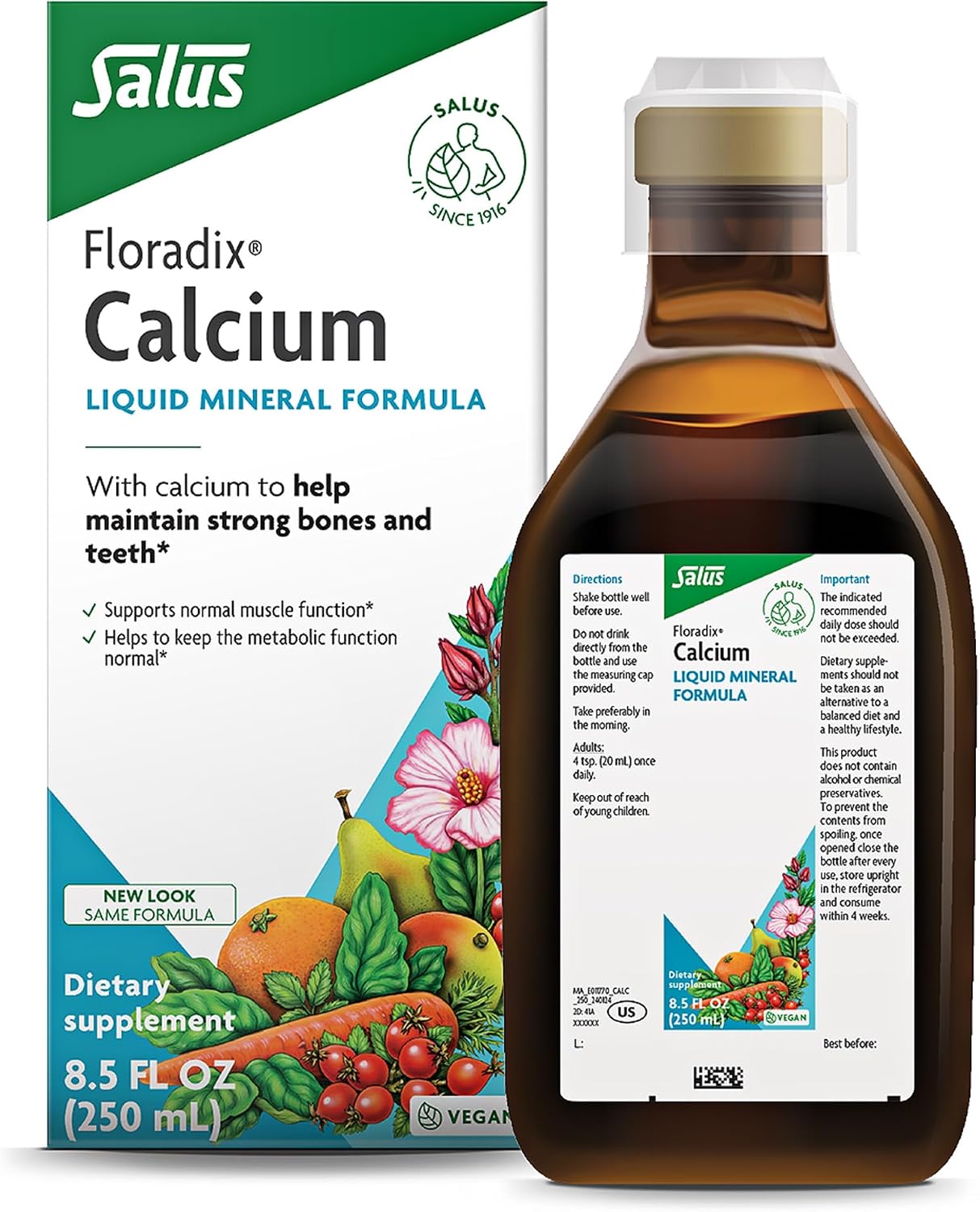 Floradix Calcium Liquid Supplement – Vegan, Non-GMO, 250 mL