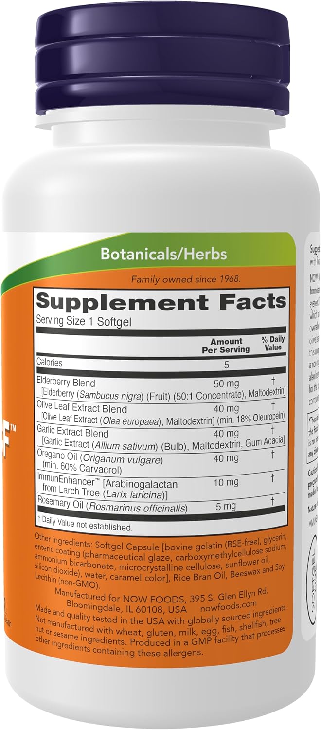NOW Supplements, AlliBiotic CF, Herbal Immune Support with Garlic, Elderberry, Olive Leaf & Oregano, 60 Softgels