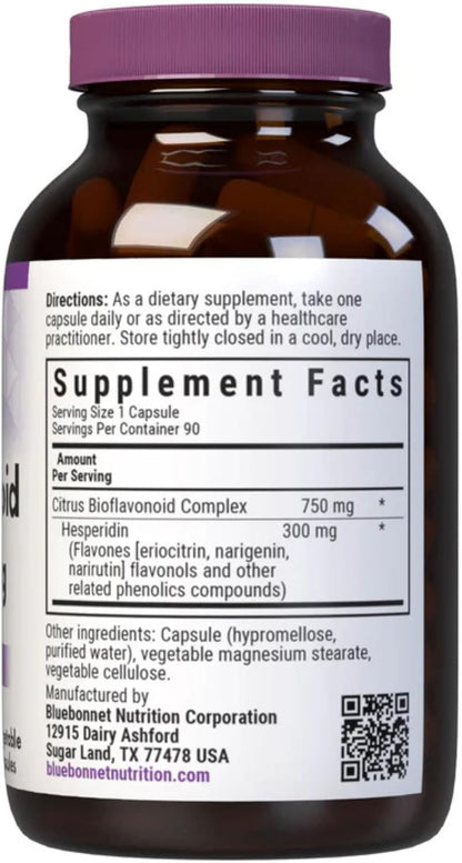 Bluebonnet Citrus Bioflavonoid Complex 750 mg | Immune Support | Non-GMO, Vegan, Gluten-Free | 90 Veggie Capsules