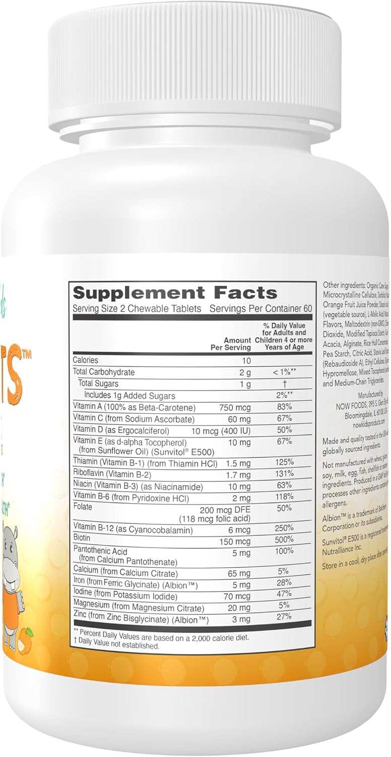 NOW Foods Kid Vits Multivitamin – Juicy Orange – 120 Chewable Tablets