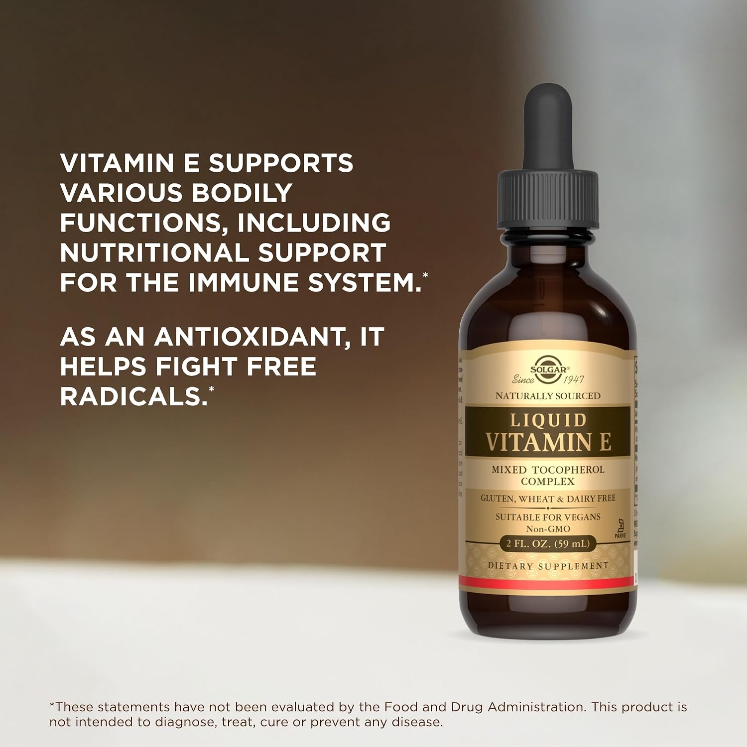Solgar Liquid Vitamin E with Dropper, 2 fl oz (59 mL) - Natural Antioxidant Supplement