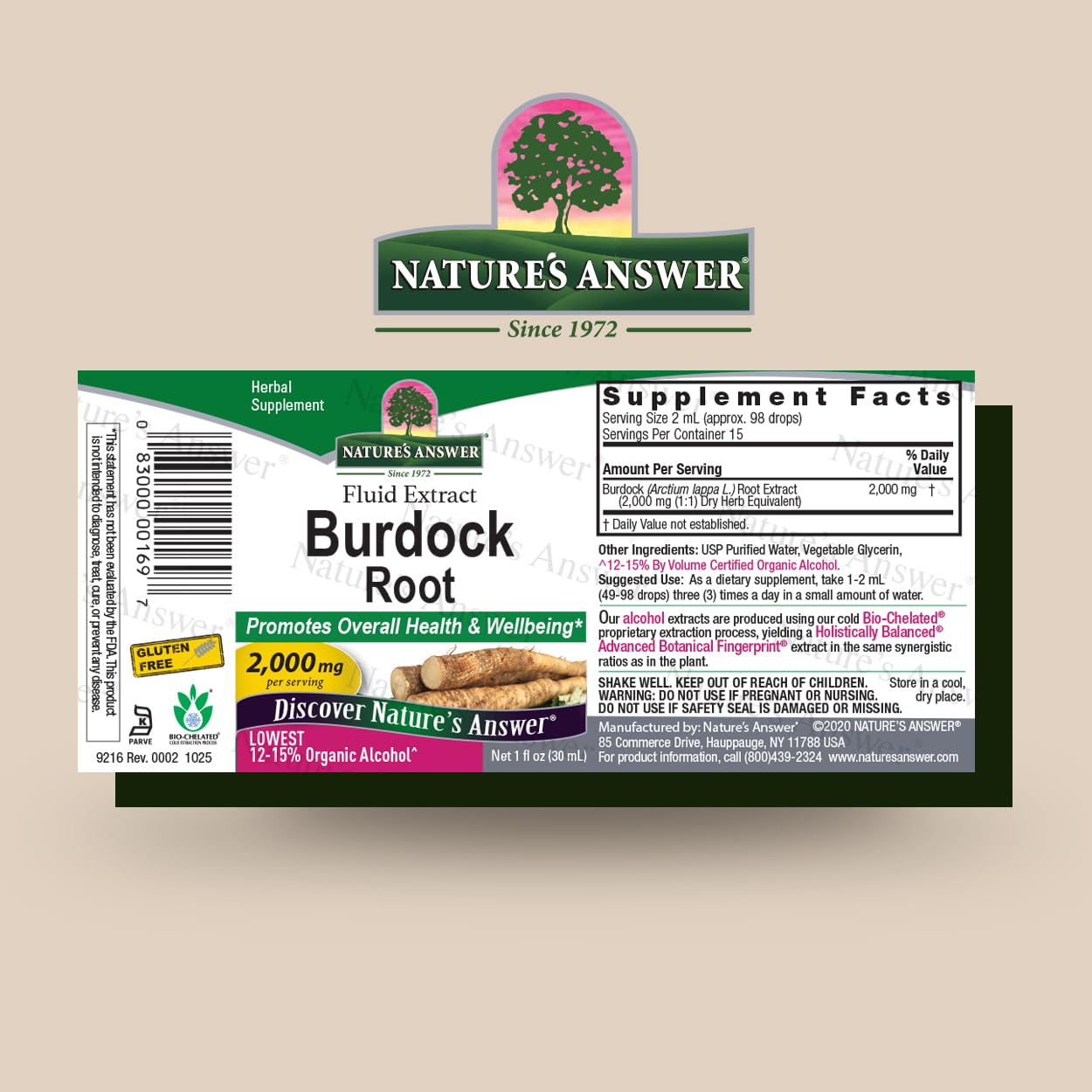 Nature's Answer Burdock Root with Organic Alcohol Extract, 1 fl oz (30 mL)