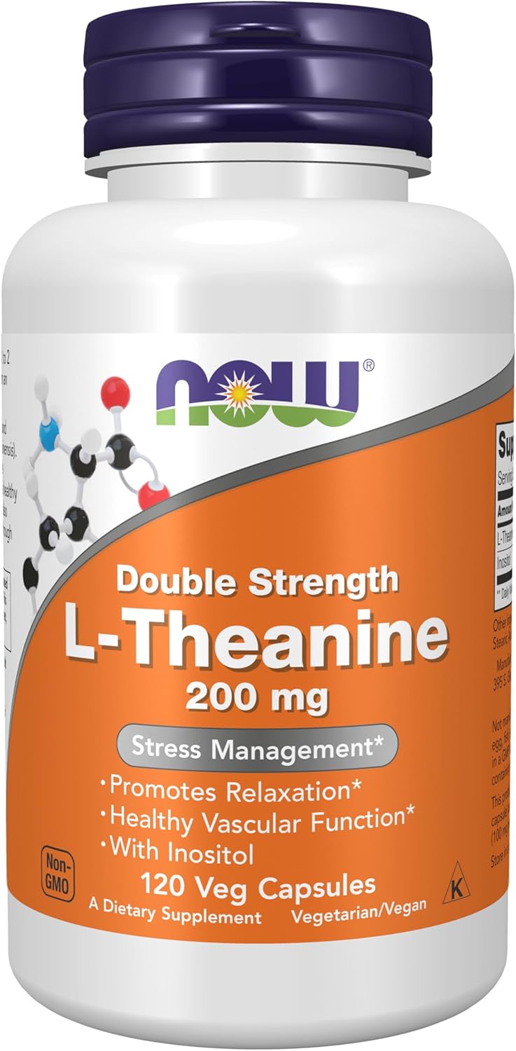 NOW Foods L-Theanine 200 mg with Inositol, 60 Veg Capsules