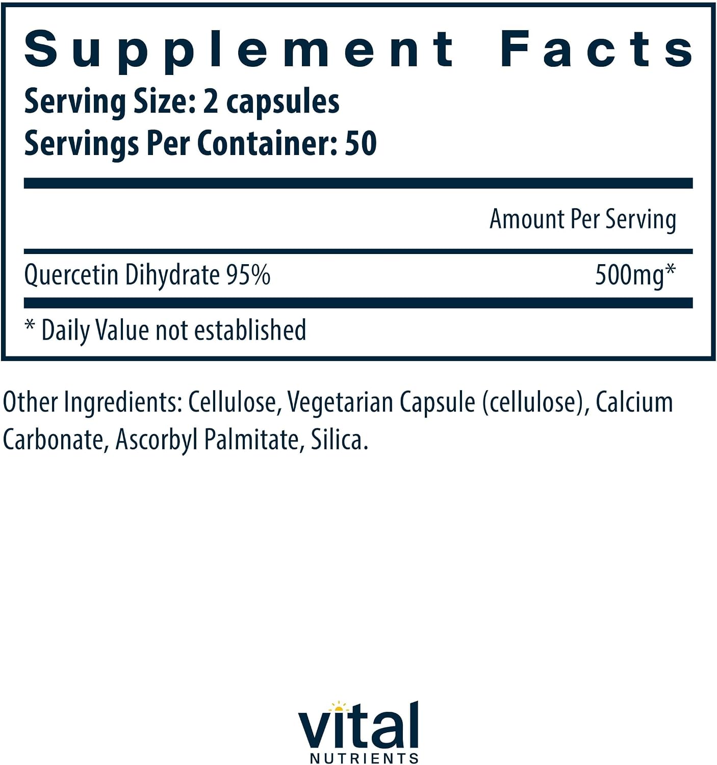 Vital Nutrients Quercetin – Vegan Bioflavonoid Supplement for Sinus, Respiratory, Heart & Immune Support, 500 mg, 100 Capsules