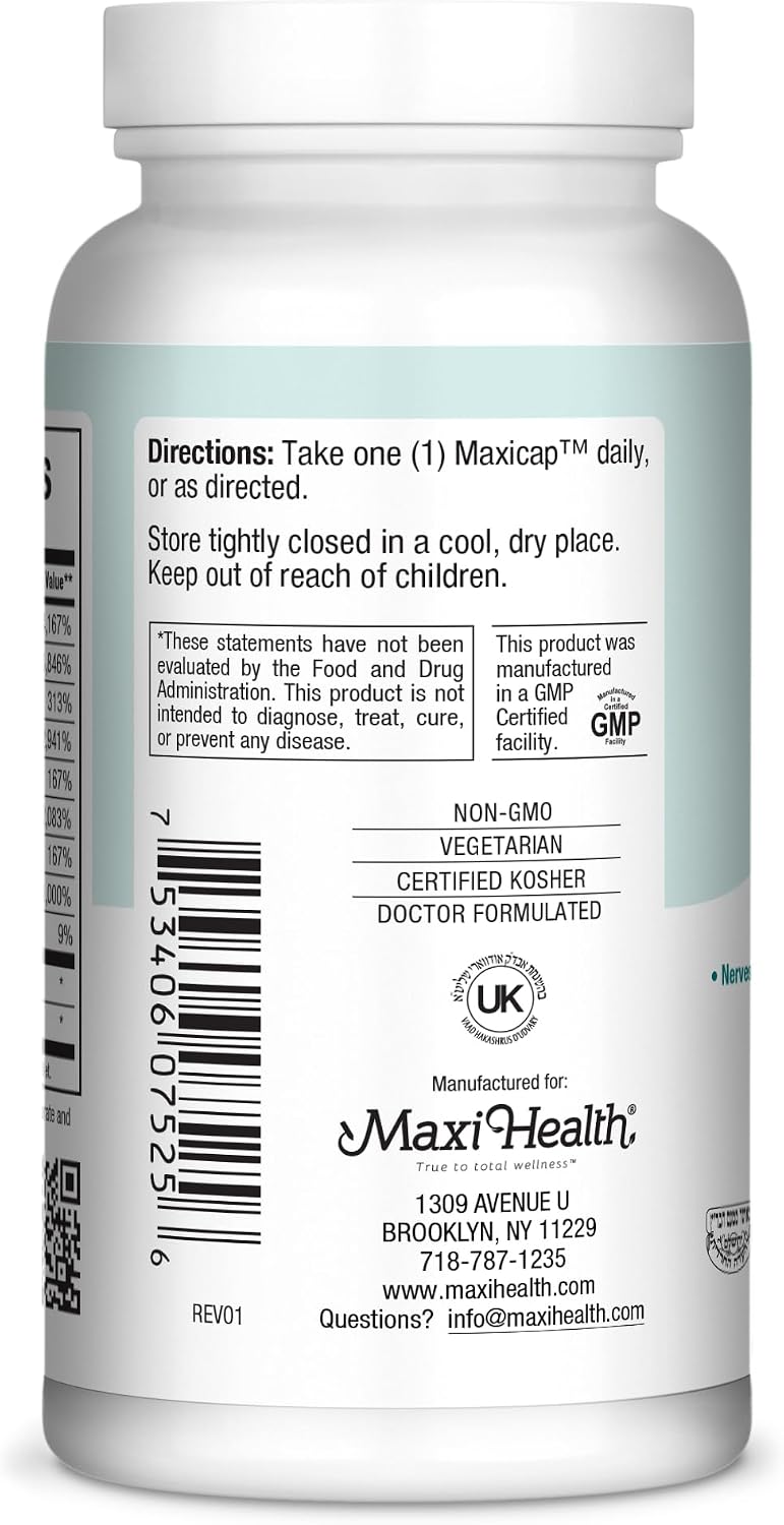 Maxi Health Stress Relief Vitamin B Complex - Vegan, Gluten & Soy Free, 250 Capsules