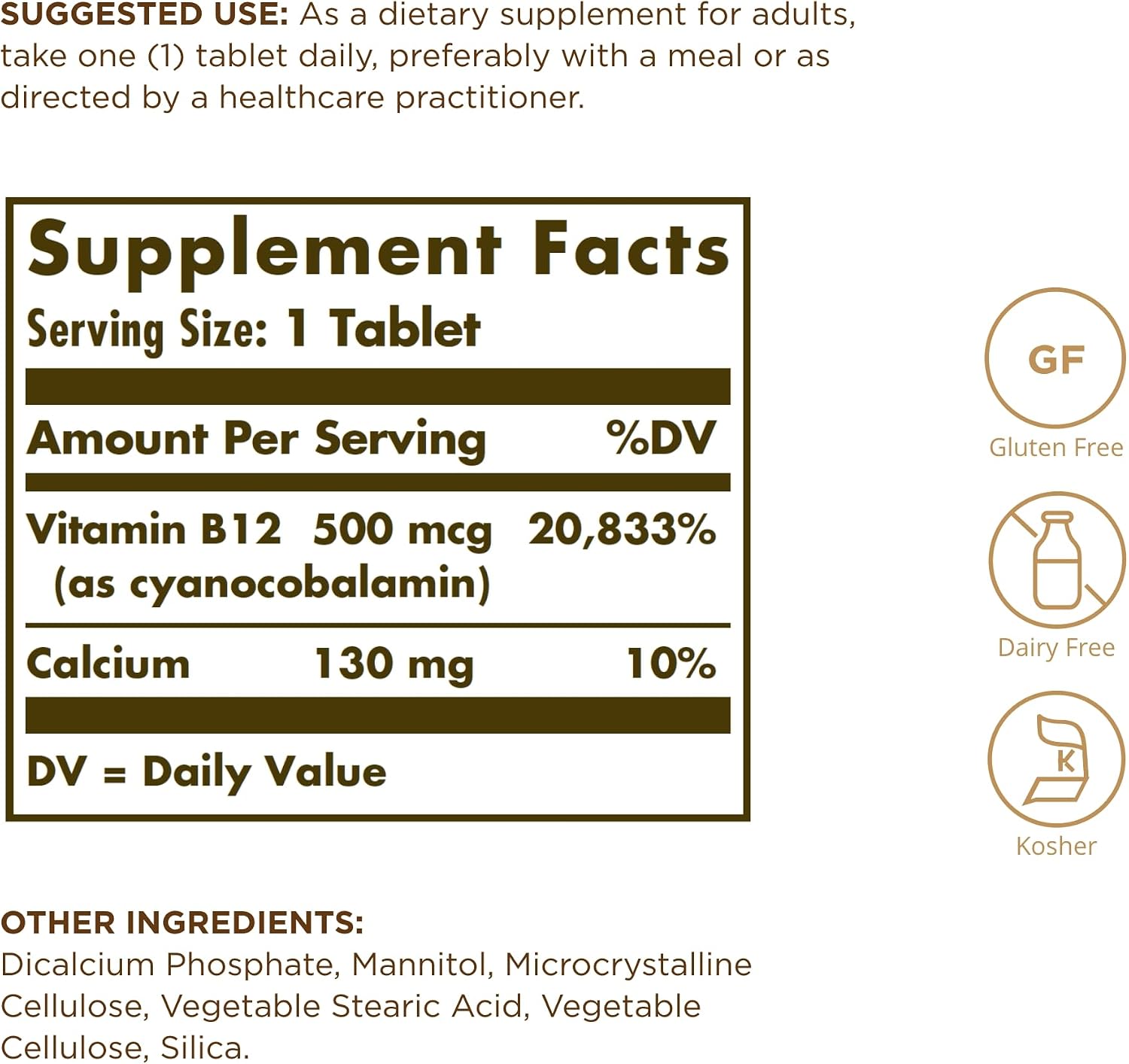 Solgar Vitamin B-12 500mcg Tablets, 100 Count