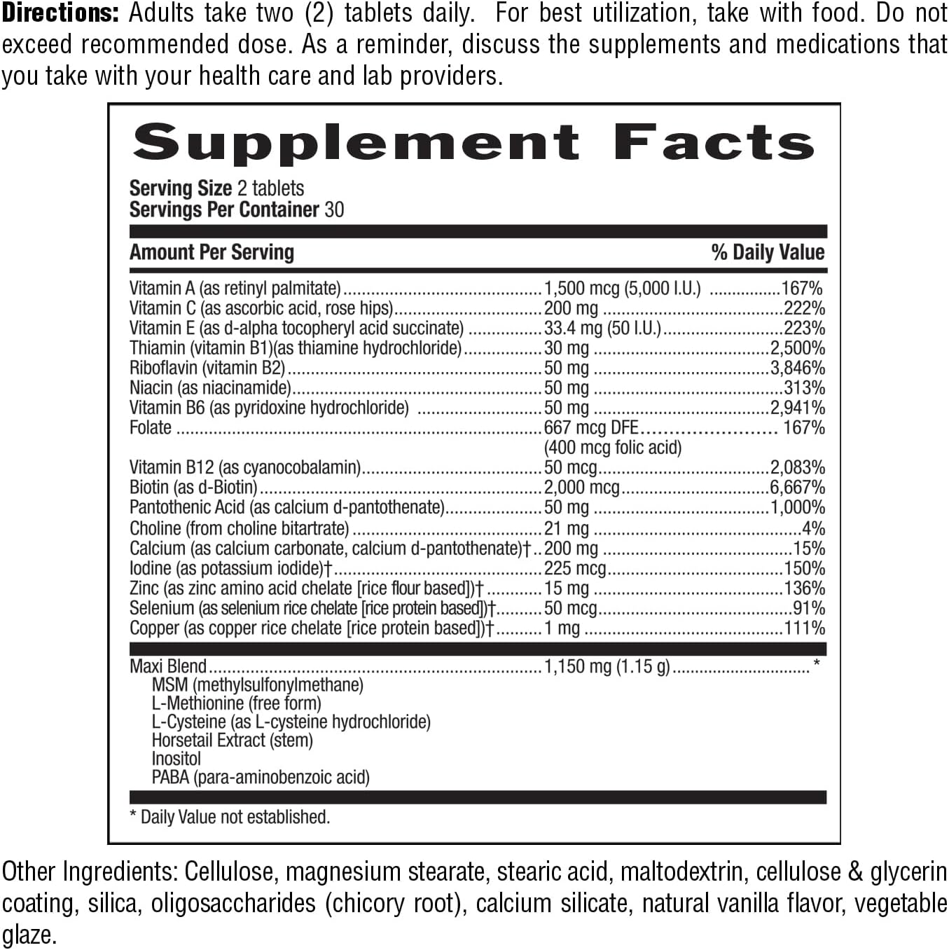 Country Life Maxi-Hair Supplement - 2000mcg Biotin for Hair, Skin and Nails - Certified Gluten-Free & Vegetarian - 60 Tablets