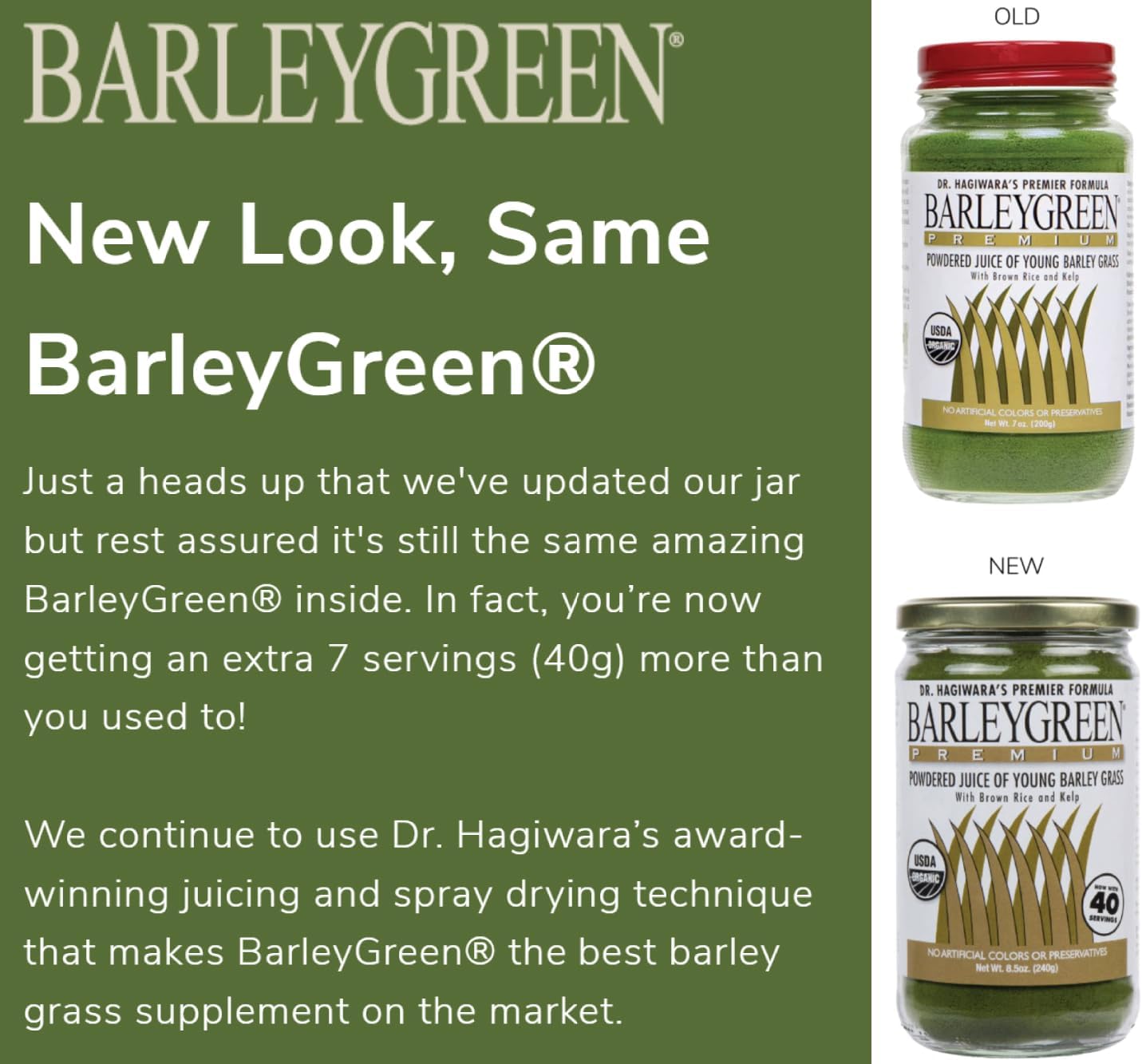 Dr. Hagiwara's Original Premium Barley Grass Juice Powder with Kelp - Organic, 240 g (8.5 oz)