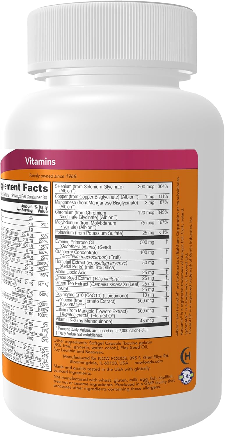 NOW Foods Supplements, Eve™ Women's Multivitamin with Evening Primrose, Cranberry, Green Tea, Horsetail Silica and CoQ10, 90 Softgels