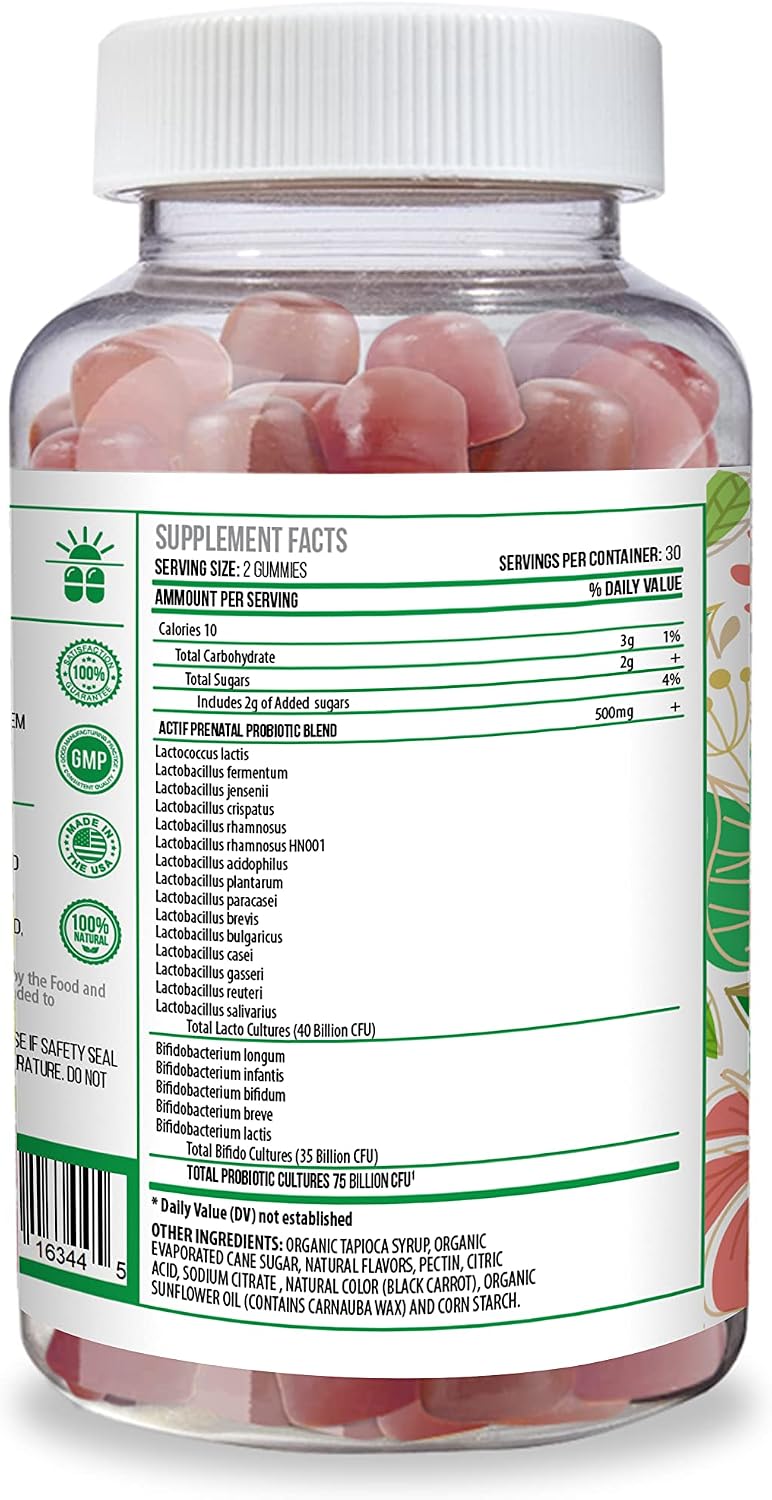 ACTIF Prenatal Probiotic Maximum Strength – 75 Billion CFU, 20 Strains, Immunity & Gut Support, Zero Nausea Gummies, Strawberry, 60 Count