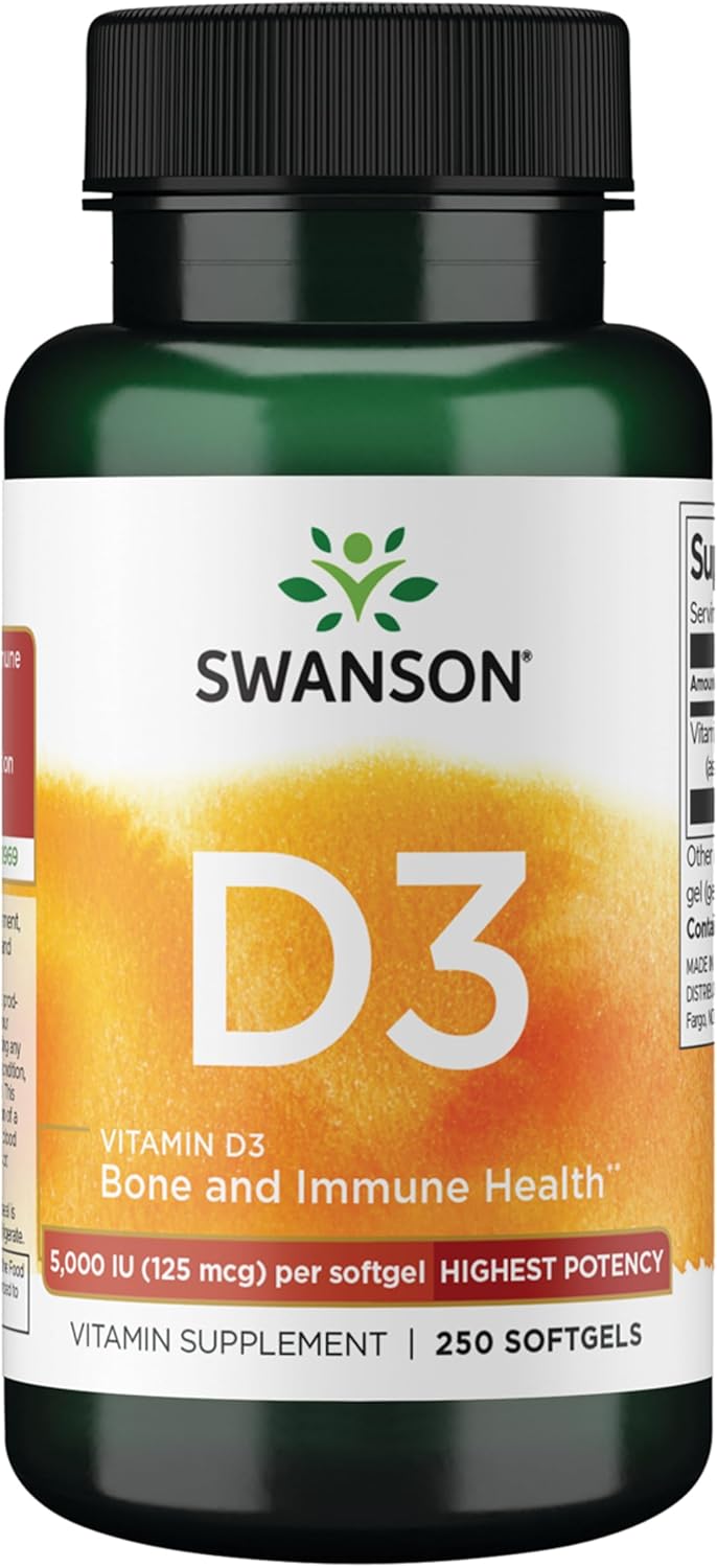 Swanson Vitamin D3 5,000 IU (125 mcg) – 250 Softgels