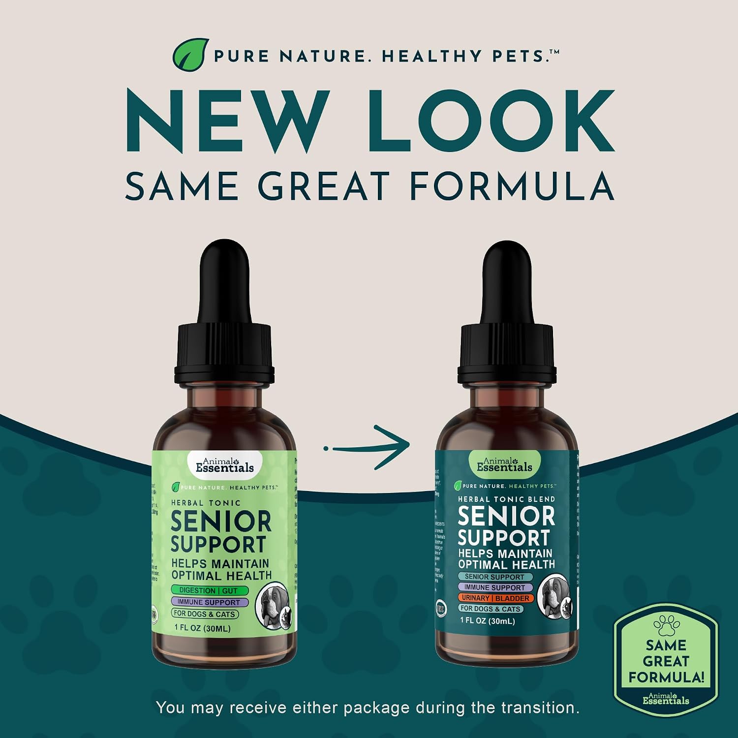 Animal Essentials Senior Support for Dogs & Cats Supplement - Milk Thistle & Herbal Blend, 30 ml