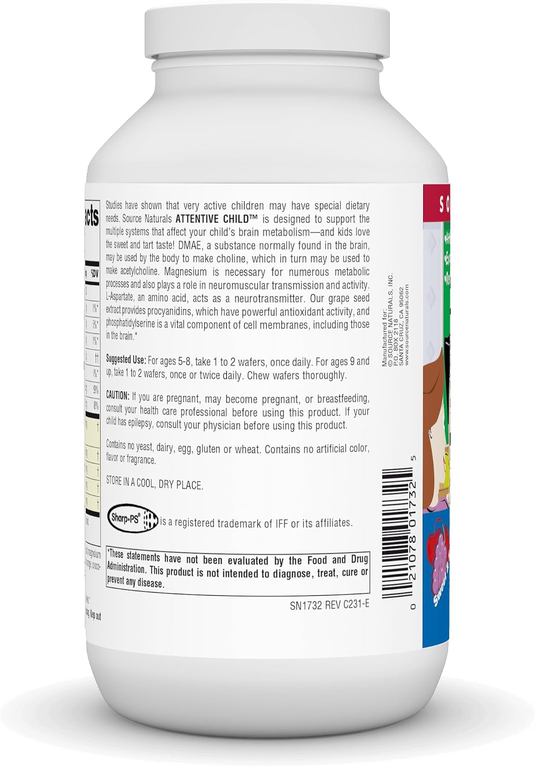 Source Naturals Attentive Child Chewable Wafers - Brain Metabolism Support - 120 Fruit-Flavoured Wafers