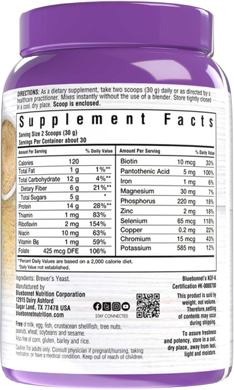 Bluebonnet Nutrition Super Earth Brewers Yeast Powder, 2 lb (907 g)