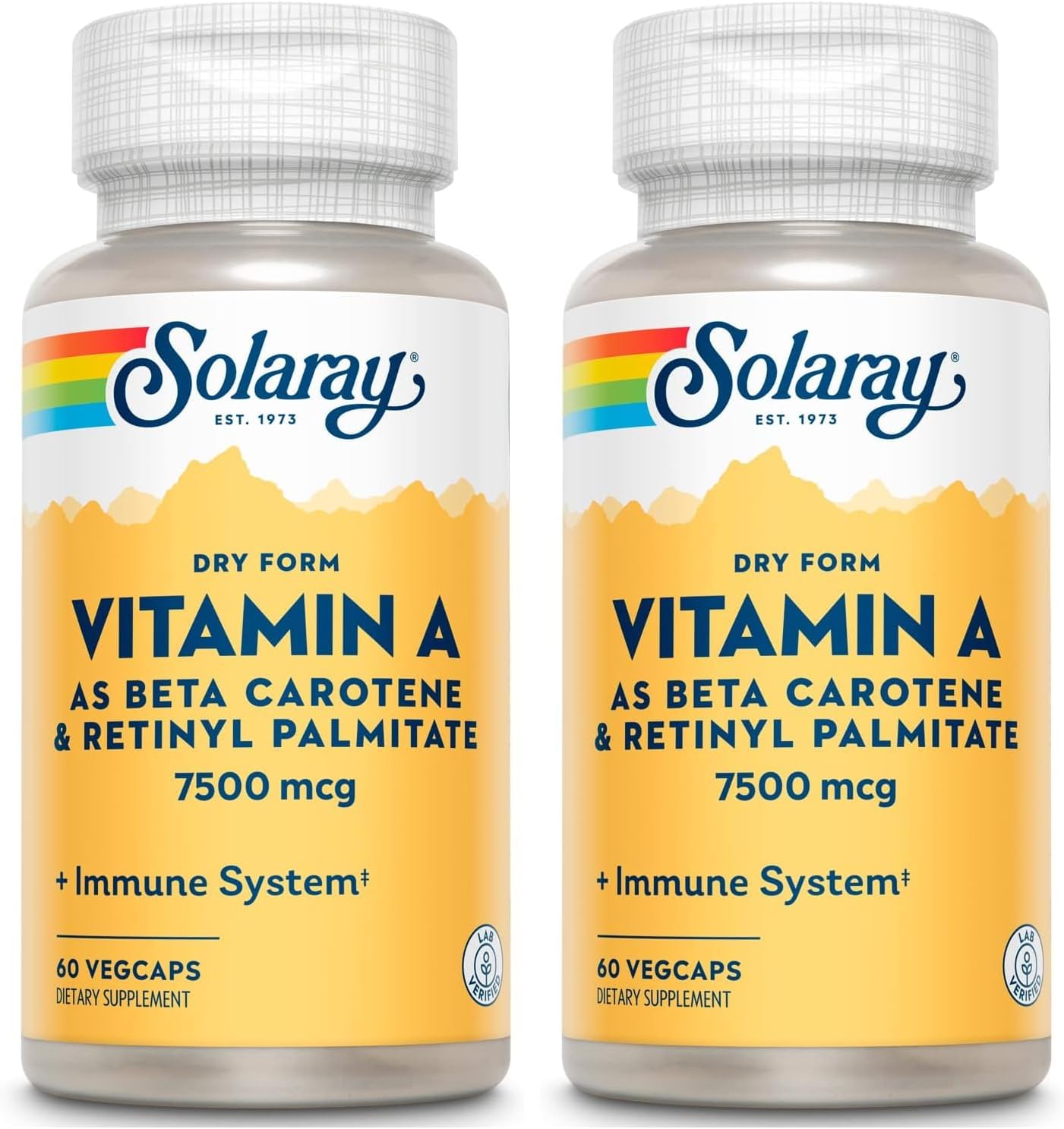 SOLARAY Dry Form Vitamin A - Beta Carotene and Retinyl Palmitate - 60 Vegetable Capsules