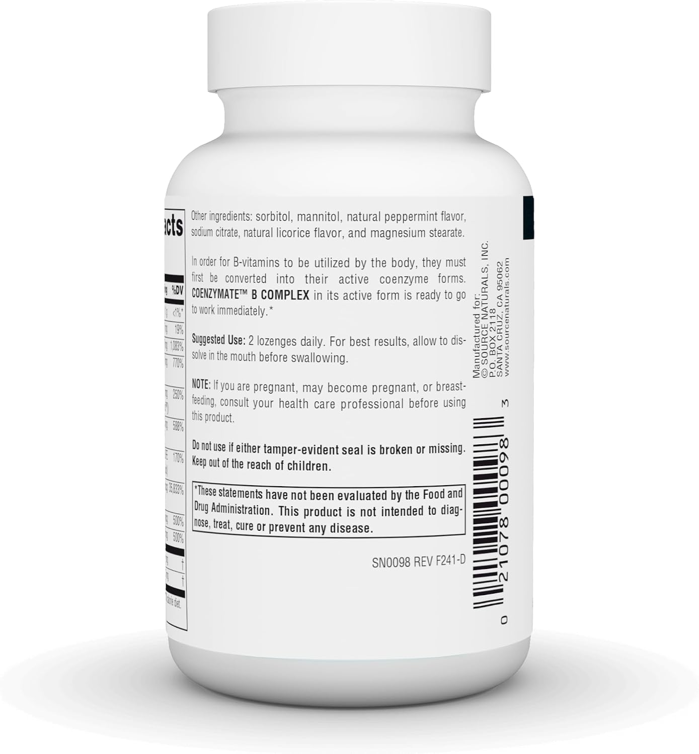 Source Naturals Coenzymate B Complex – Peppermint Flavour – 120 Lozenges