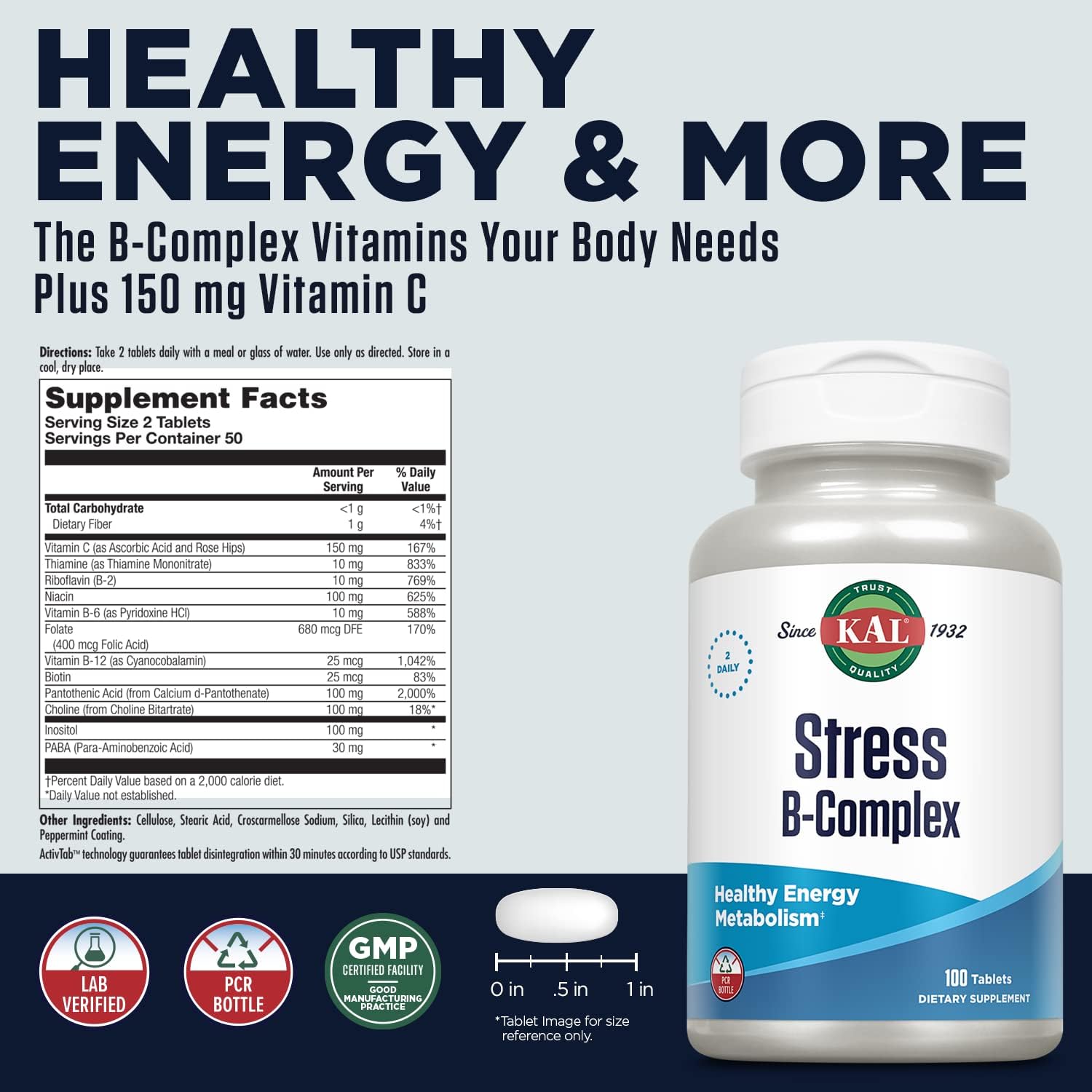 KAL Stress B Complex – B Vitamin Supplement for Energy, Stress and Immune Support