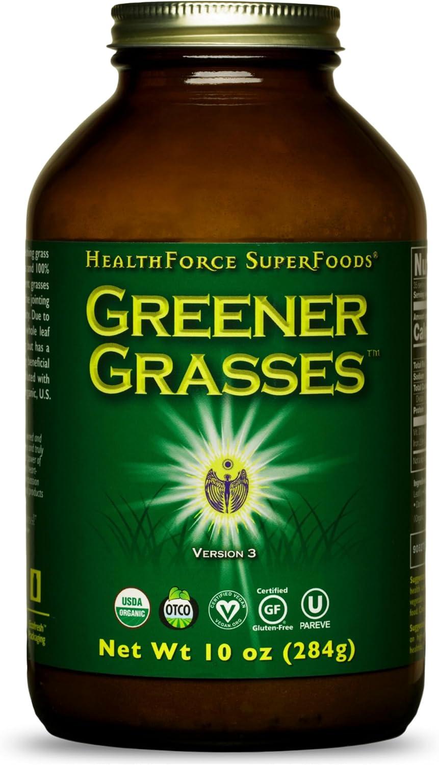 HealthForce SuperFoods Greener Grasses Alkalizer Powder – Organic Vegan Greens Superfood, 10 oz (283 g)