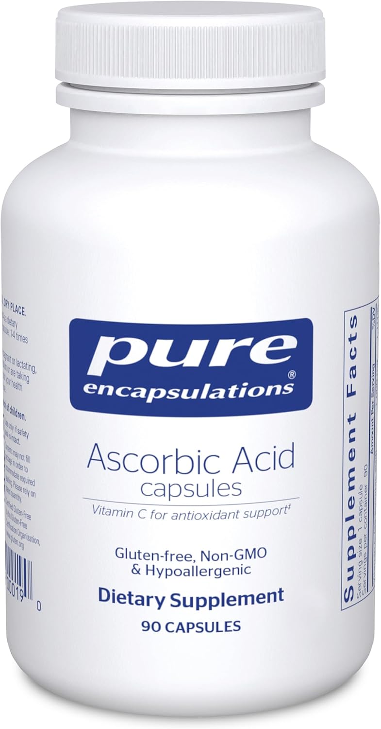 Pure Encapsulations Ascorbic Acid Capsules – 1,000 mg Vitamin C – Antioxidant & Immune Support – Vegan & Non-GMO – 90 Capsules