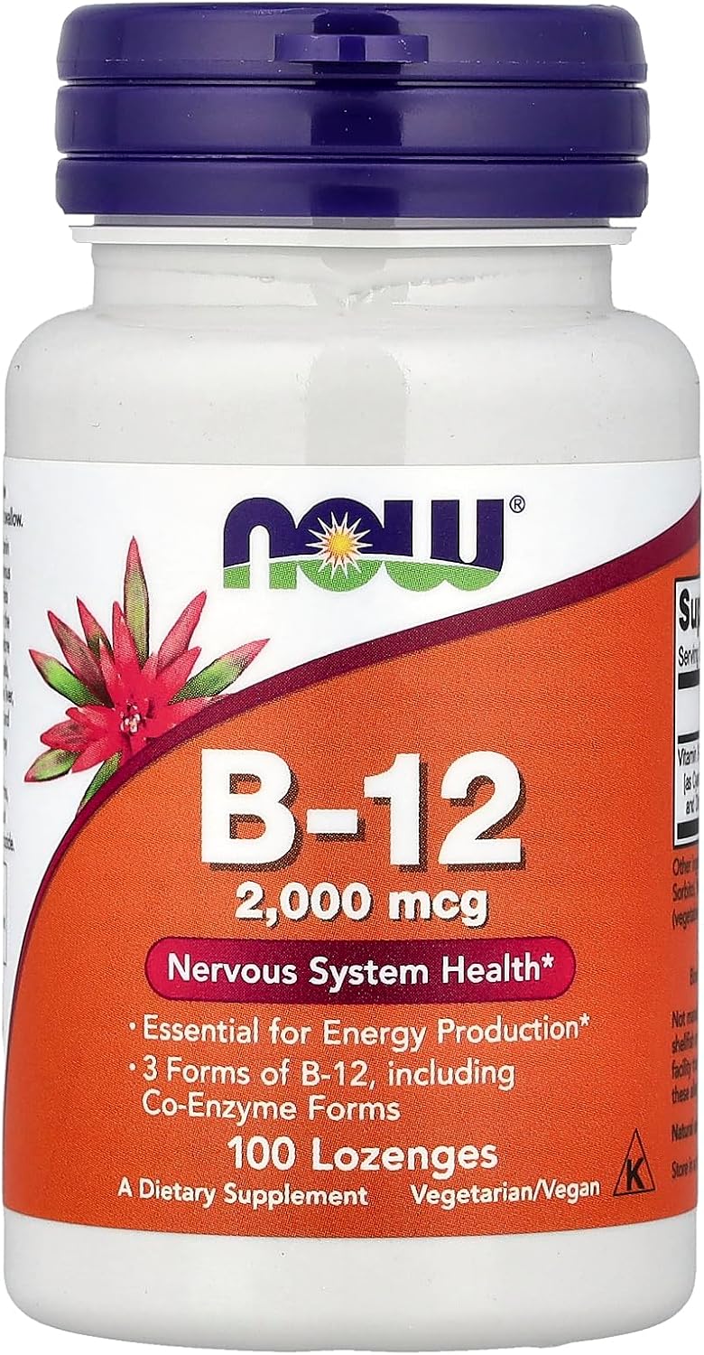 NOW Foods Vitamin B-12 2000 mcg Lozenges, 100 Lozenges (Pack of 2)