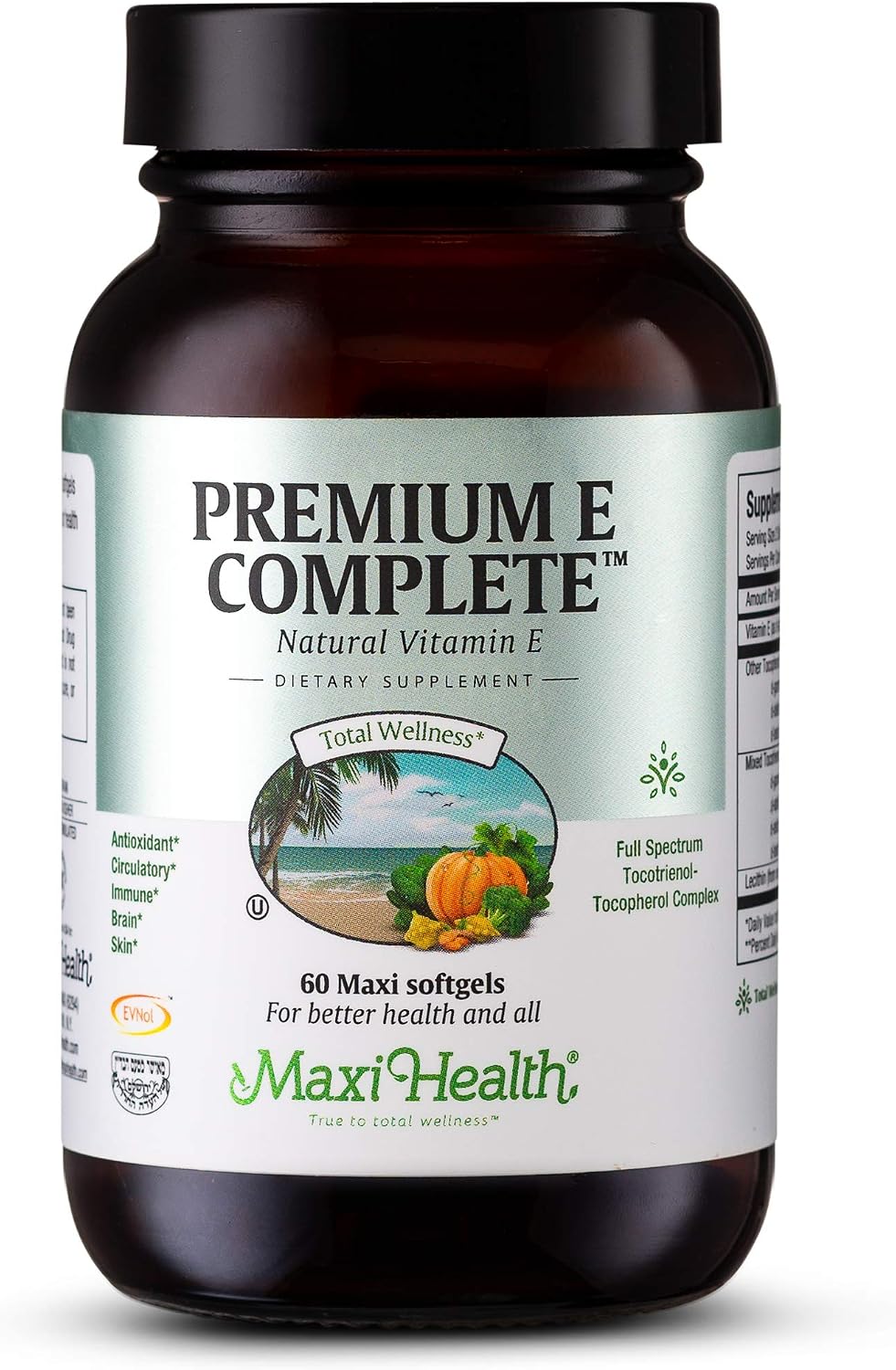 Maxi Health Premium E Complete - 200 IU Natural Vitamin E - 60 Capsules (Gluten-Free, Kosher)
