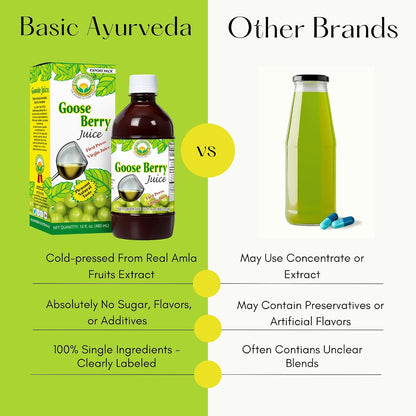 Basic Ayurveda Amla (Gooseberry) Juice | 480 ml | Rich in Natural Vitamin C for Immunity, Skin Glow & Hair Health | Herbal Detox & Daily Ayurvedic Wellness Drink | No Added Sugar