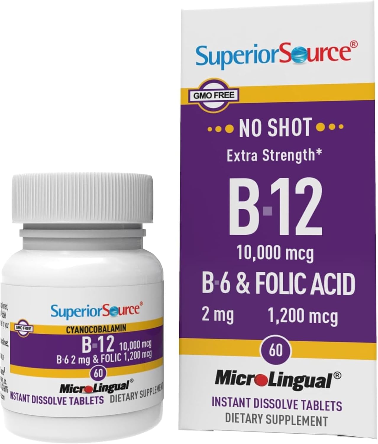 Superior Source No Shot B12 Methylcobalamin 1000 mcg with B6 & Folic Acid