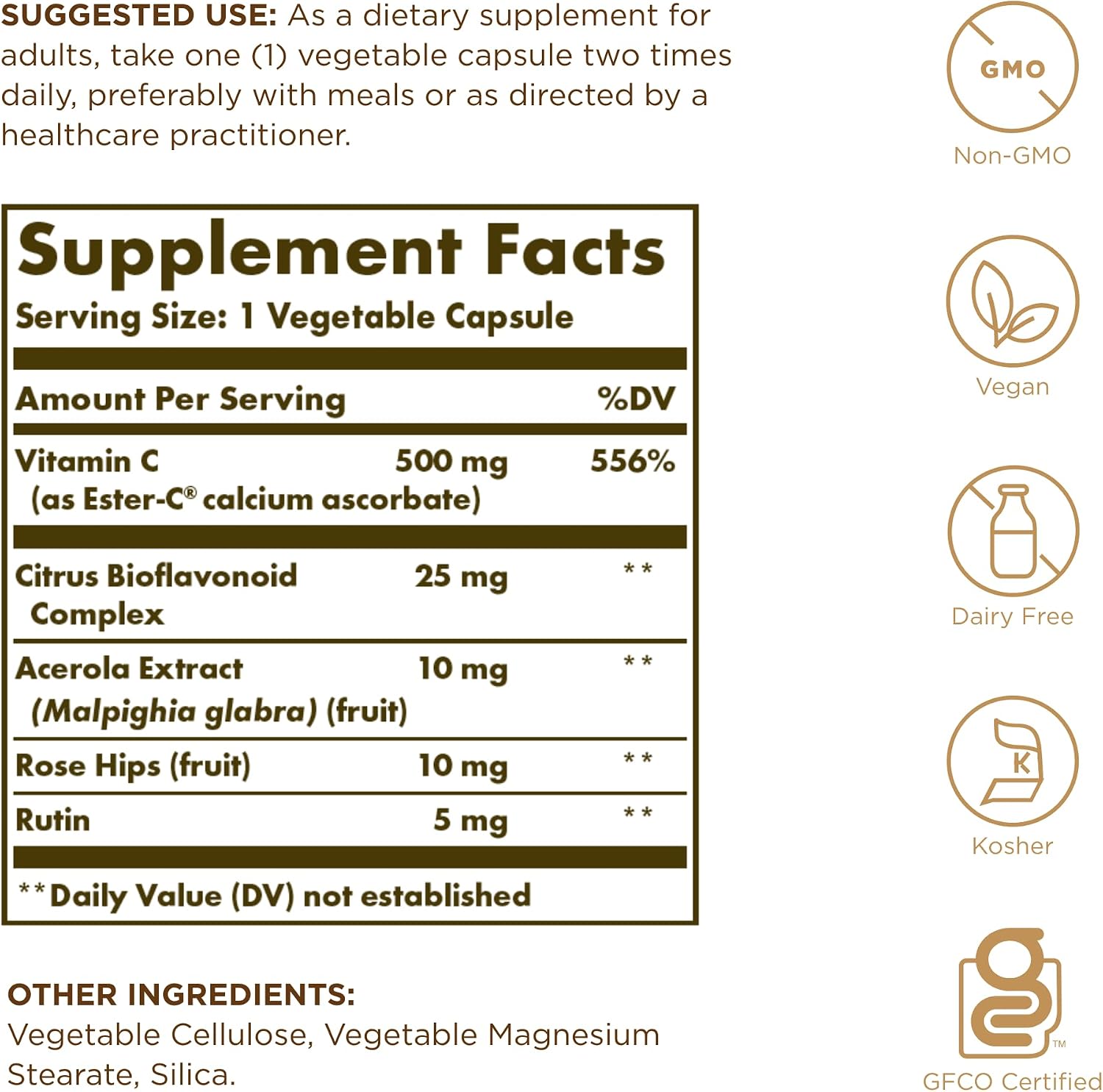 Solgar Ester-C Plus 500 mg Vitamin C – Gentle Non-Acidic – 50 Vegetable Capsules