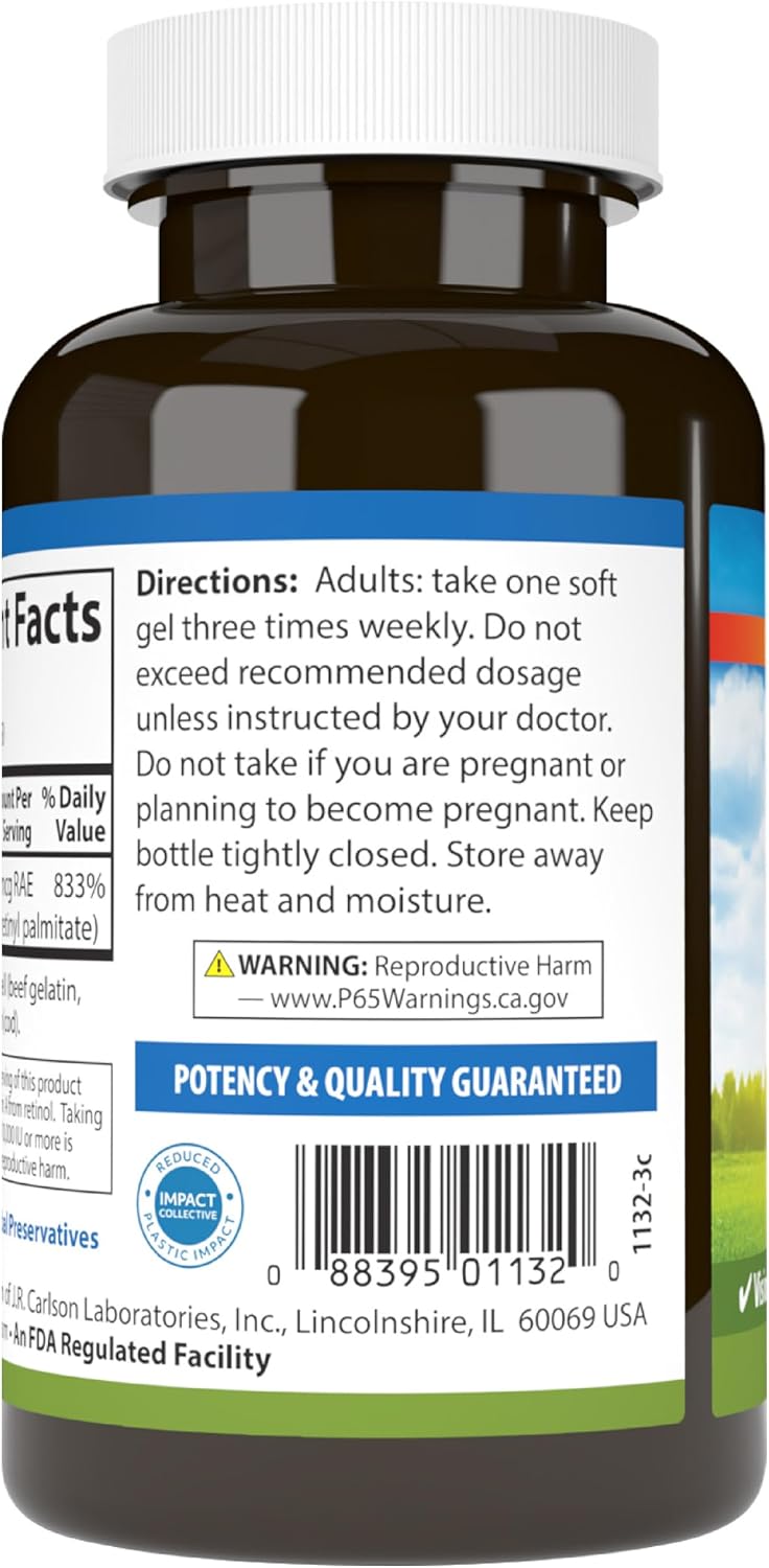 Carlson Vitamin A 25000 IU (7500 mcg RAE) Softgels – Immune Support & Vision Health