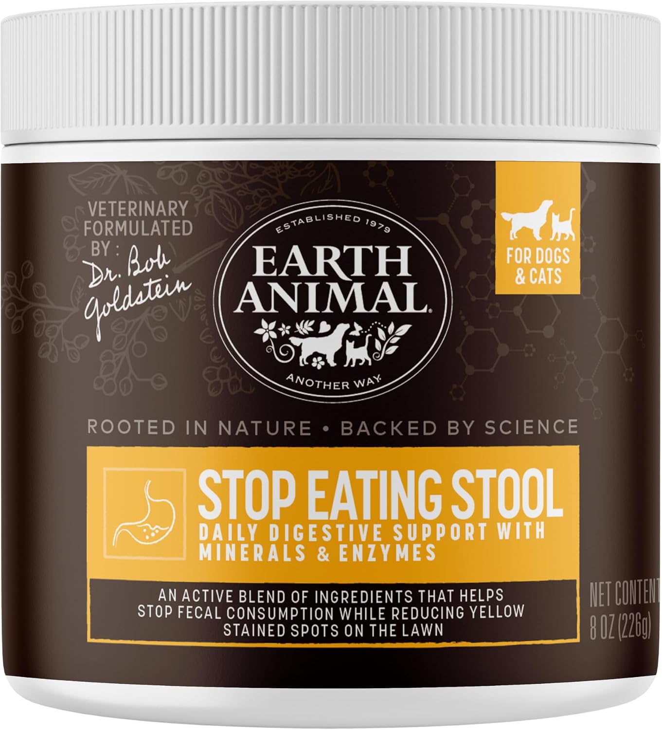 Earth Animal Apothecary Powder Supplement - Stop Eating Stool Nutritional Powder for Dogs & Cats, 227 g