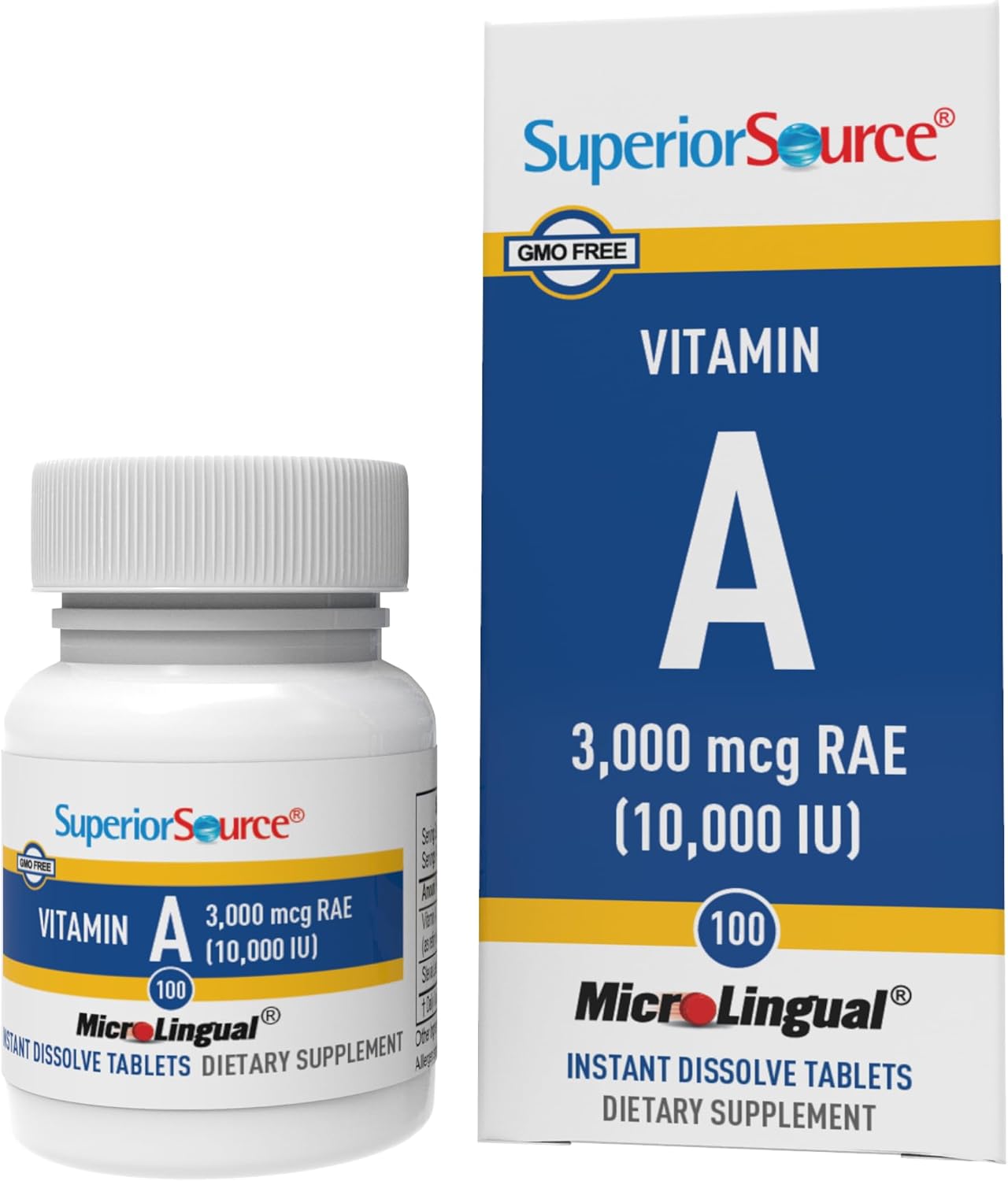 Superior Source Vitamin A 10,000 IU - Eye Health Supplement - Supports Immune, Skin and Bone Health - Non-GMO and Gluten-Free - 100 MicroLingual Tablets