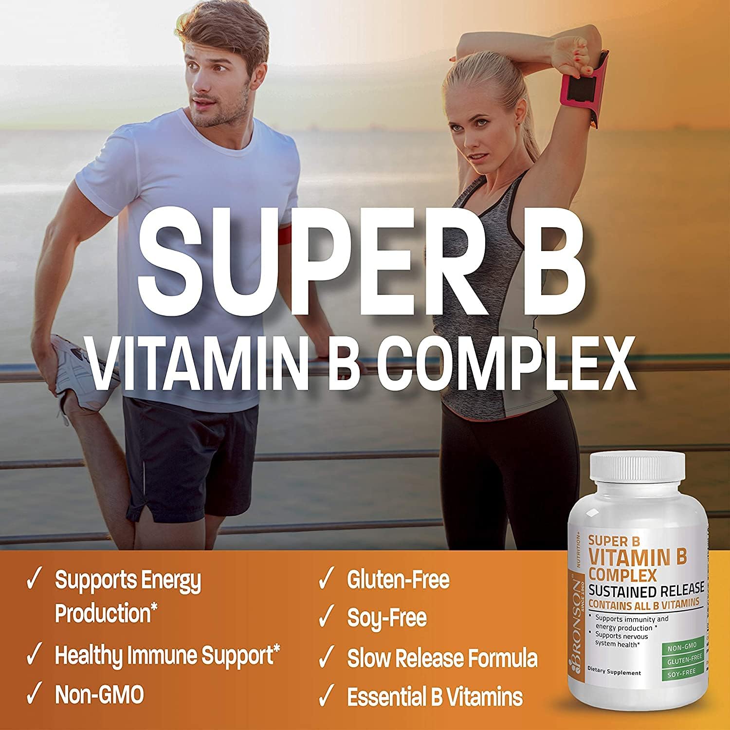 Bronson Super B Vitamin B Complex - Sustained Slow Release, 250 Tablets