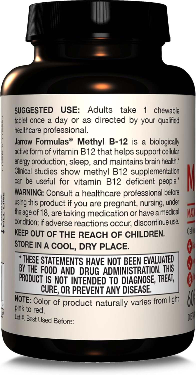 Jarrow Formulas Methyl Vitamin B12 5000 mcg - 60 Chewable Tablets, Naturally Fruit Flavoured