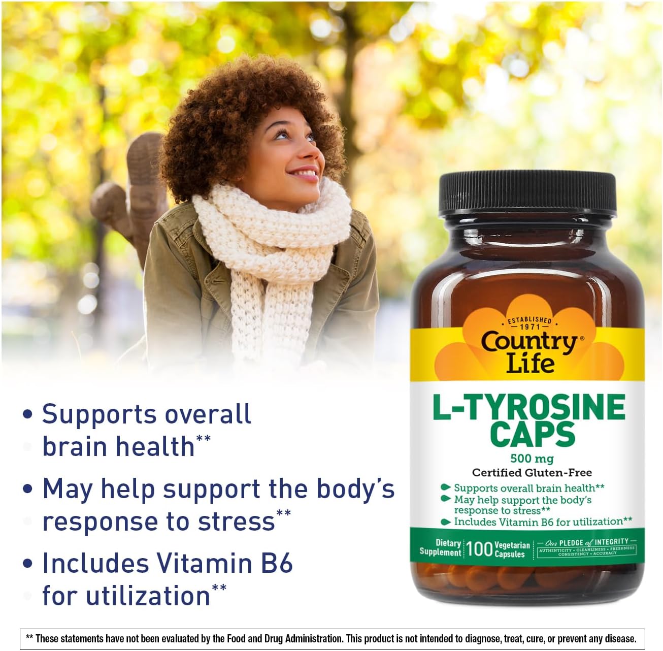 Country Life L-Tyrosine 500 mg with Vitamin B6 - 100 Capsules
