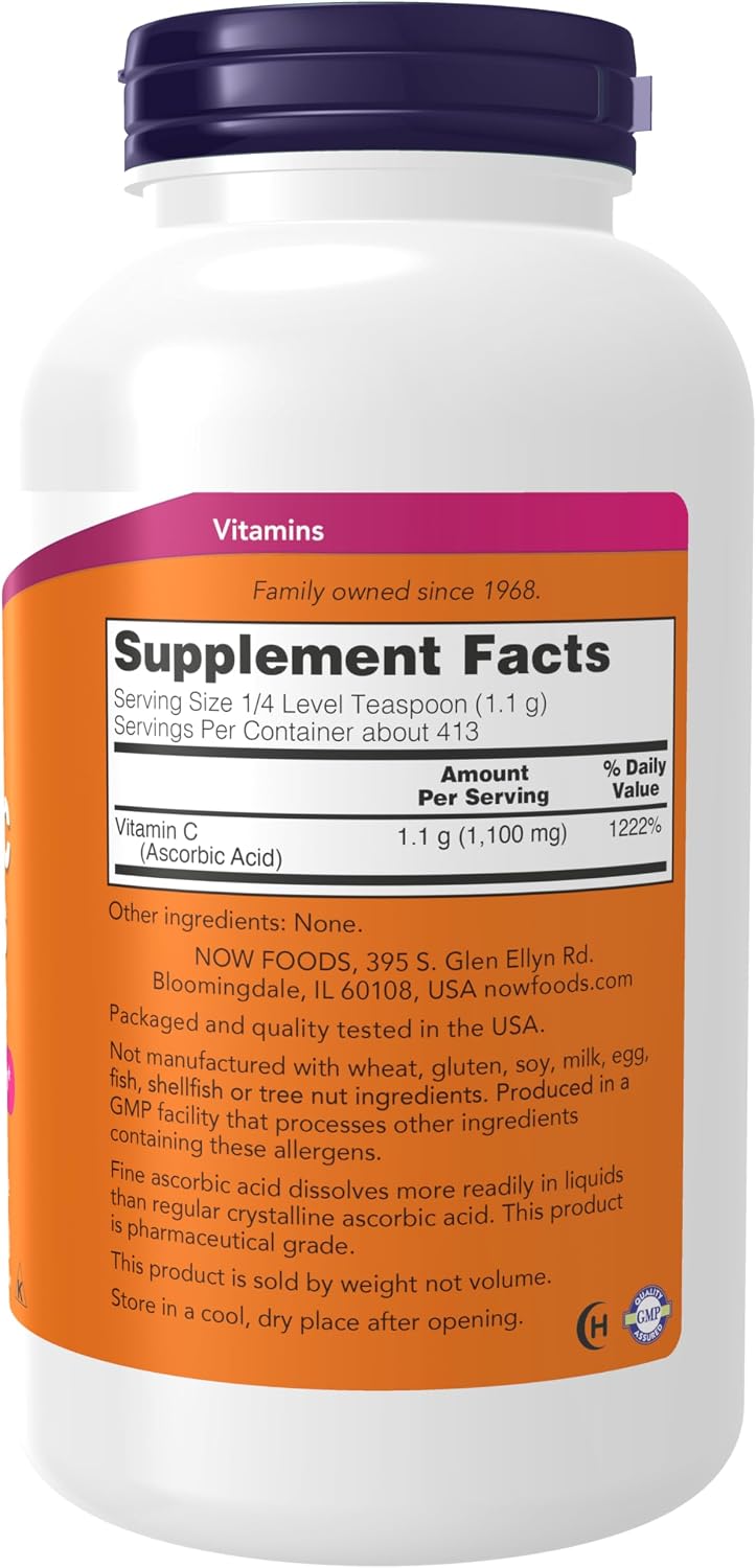NOW Foods Vitamin C Crystals, Pure Ascorbic Acid Powder, 1 lb (454 g)