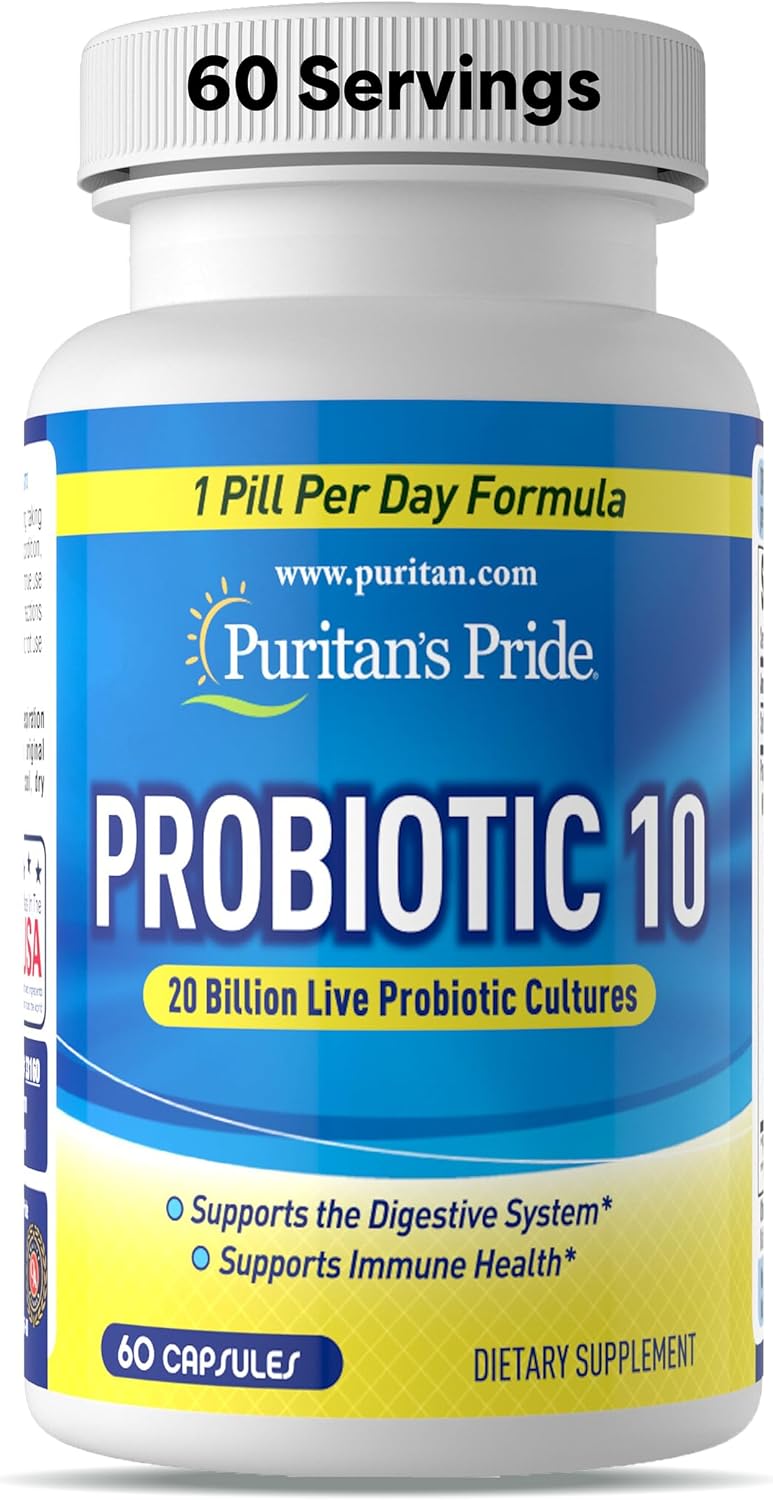 Puritan's Pride Probiotic 10 with Vitamin D, 60 Count – Canadian Edition