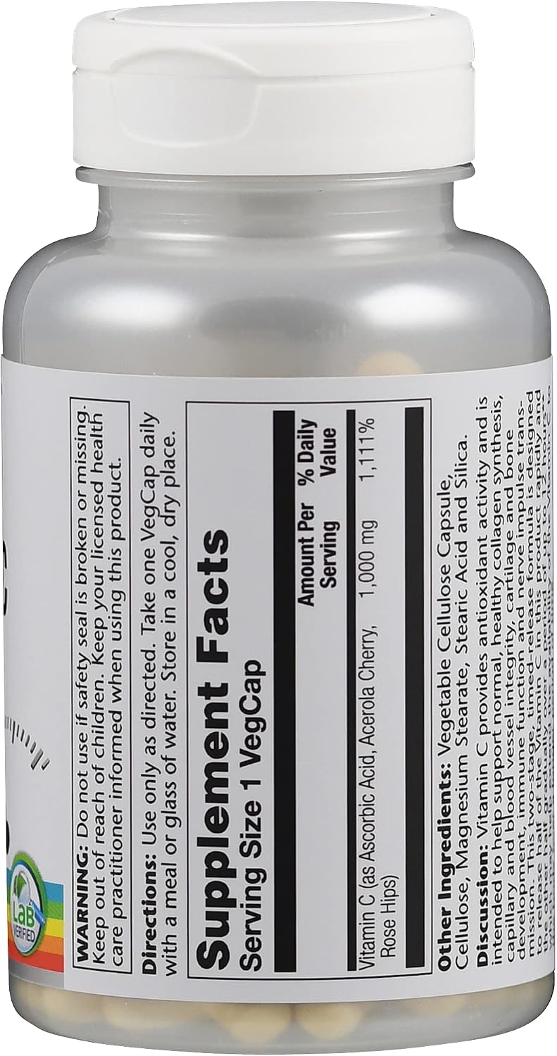 Solaray Vitamin C 1000 mg Timed Release Capsules, 100 Count