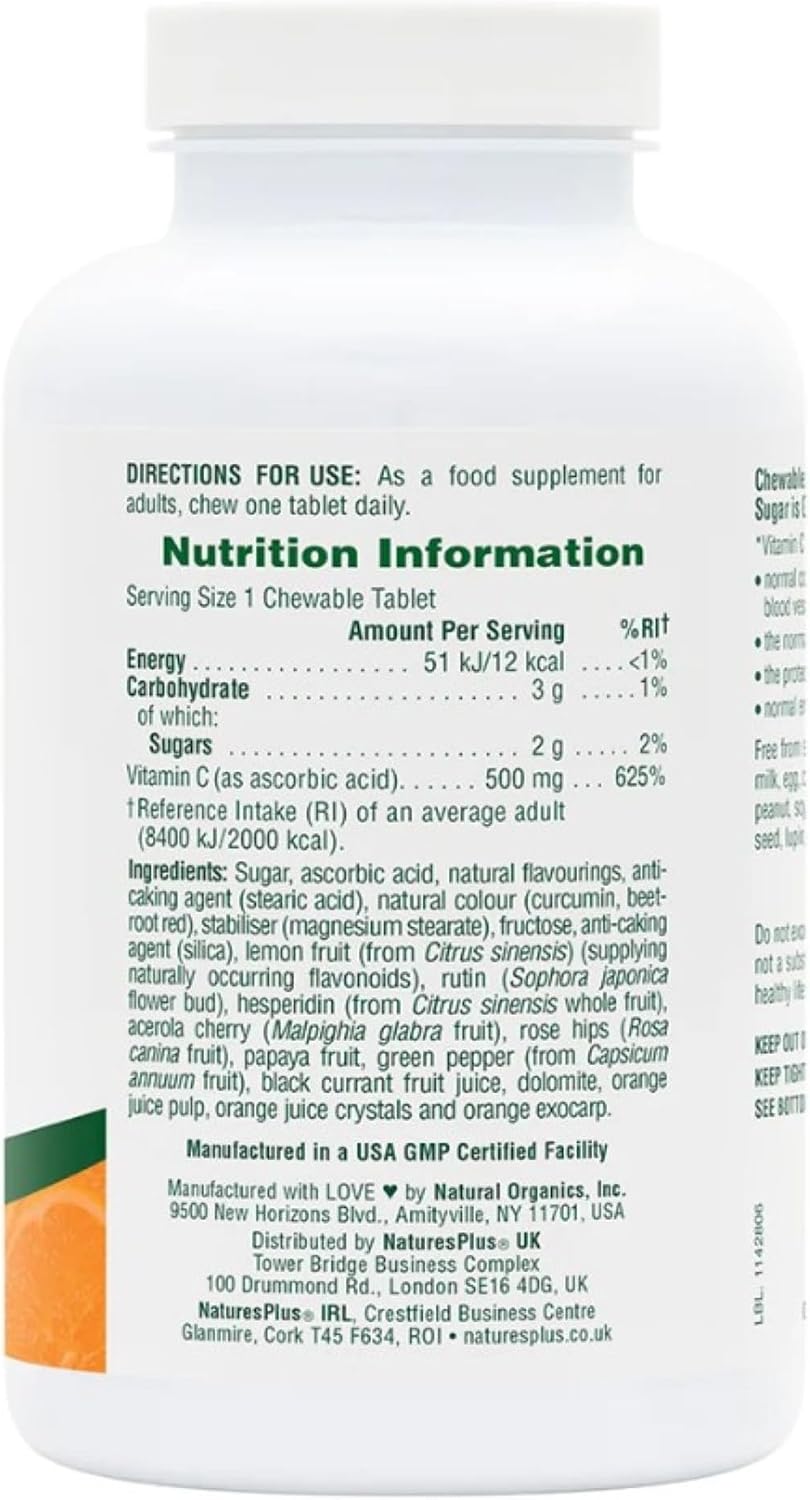 NaturesPlus Orange Juice Chewable Vitamin C – 500 mg, 90 Tablets