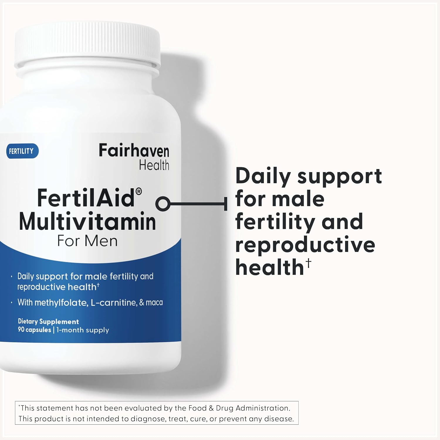 Fairhaven Health FertilAid for Men - Male Fertility Supplement with Zinc, Folate & CoQ10, 90 Capsules