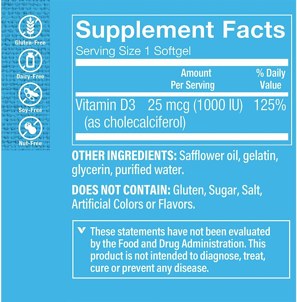 The Vitamin Shoppe Vitamin D3 1000 IU Softgels, 200 Count