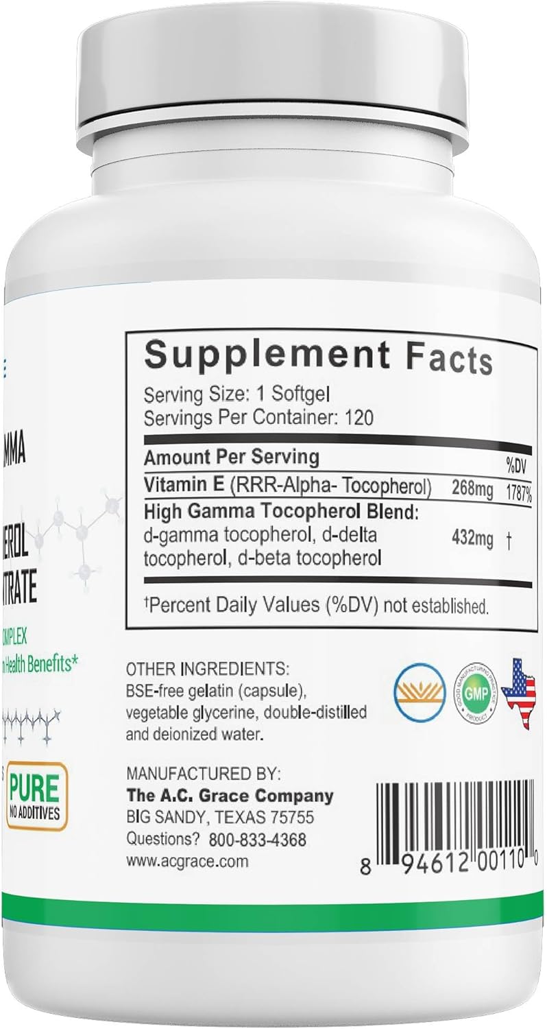 UNIQUE E Mixed Tocopherols – 120 Soft Gels, Natural Vitamin E for Brain Health & Aging Support