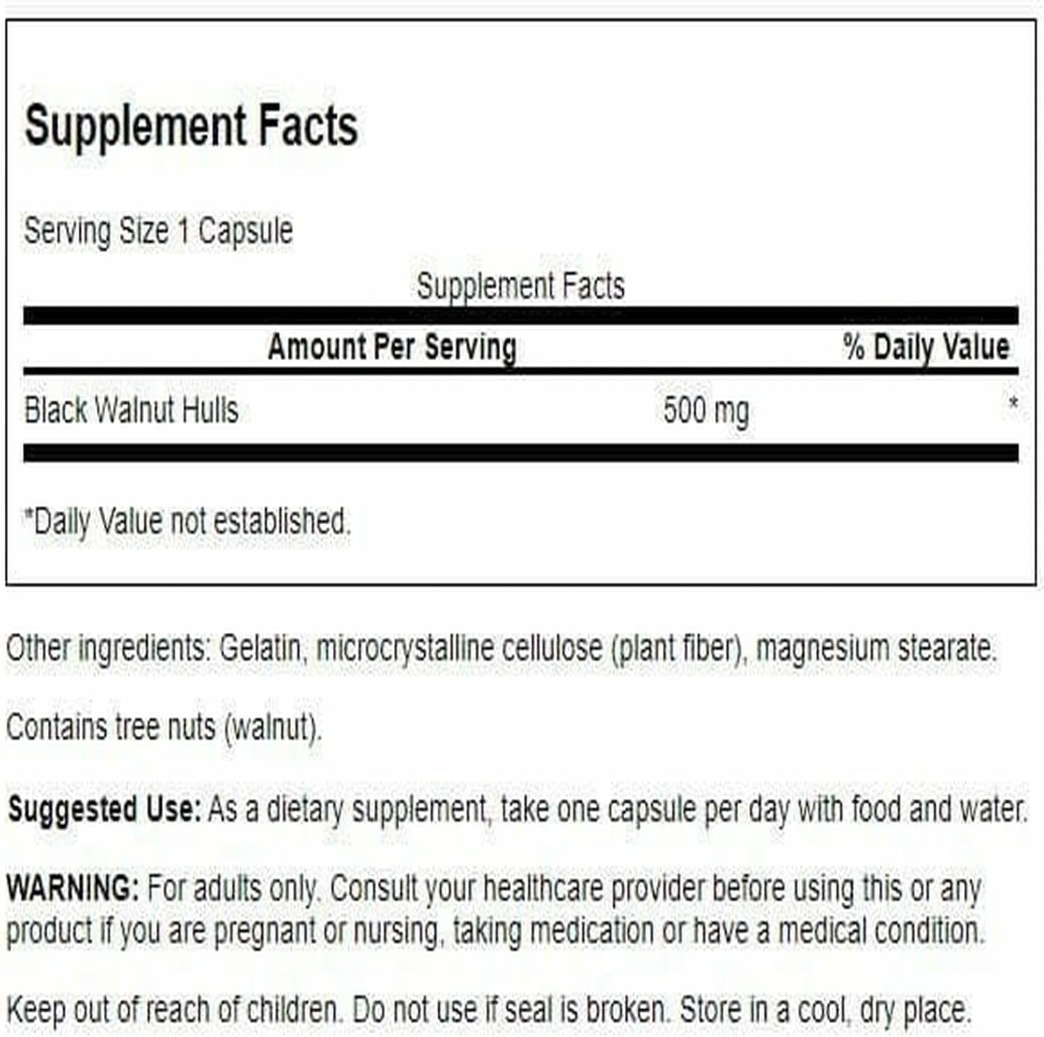 Swanson Black Walnut Hulls 500 mg, 60 Capsules