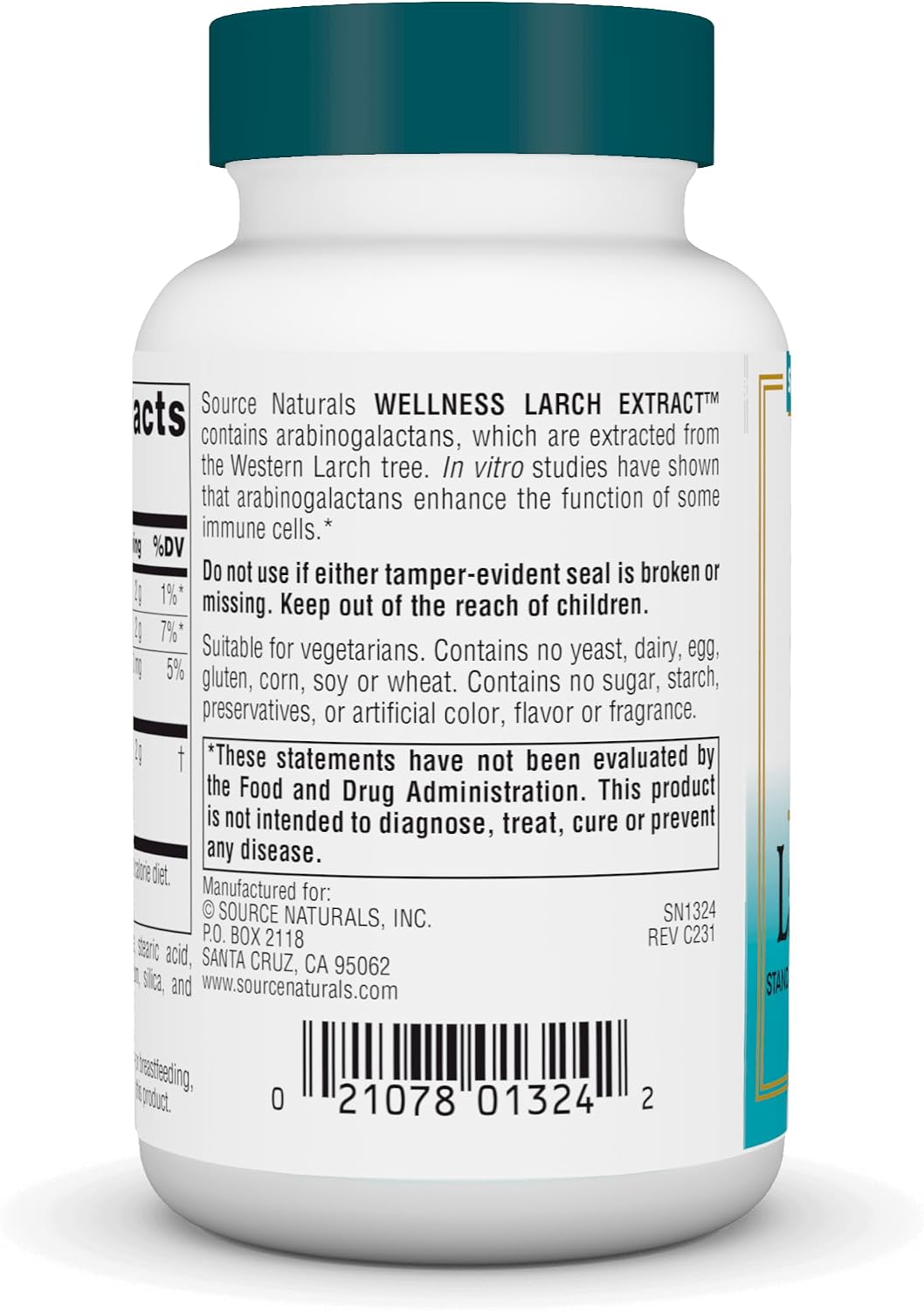 Source Naturals Wellness Larch Extract – Standardized Arabinogalactans – 60 Tablets