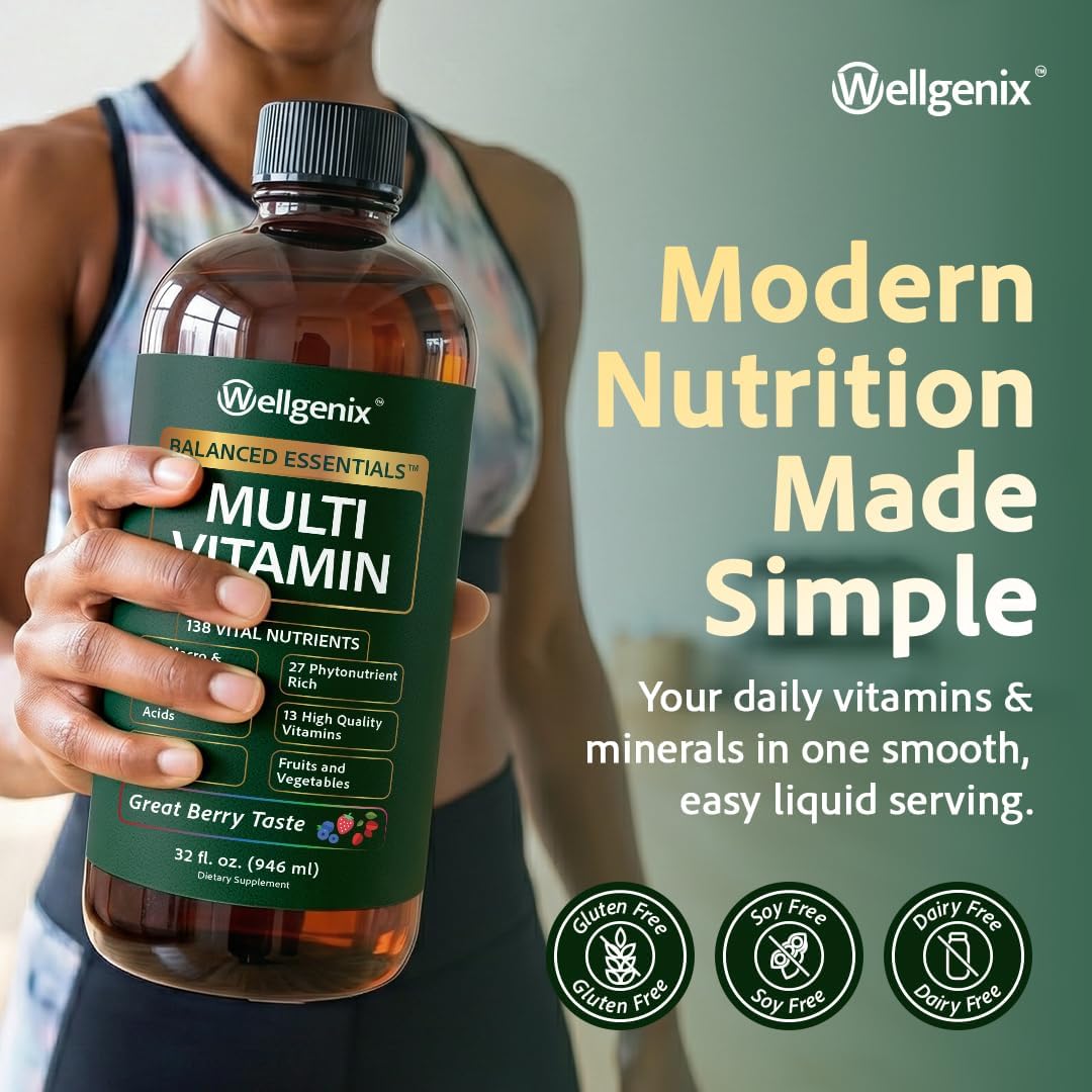 Wellgenix Balanced Essentials Liquid Multivitamin & Minerals – 32 fl oz (946 ml) – 138 Nutrients per Serving