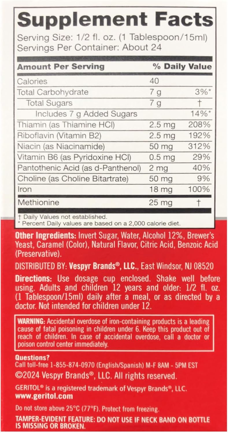 Geritol Liquid Supplement, B-Vitamins & Iron, 355 mL