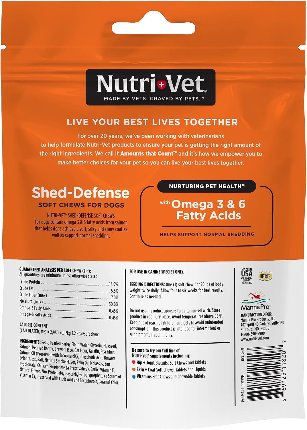 Nutri-Vet Shed Defense Soft Chews for Dogs – Omega-3 Fish Oil Skin & Coat Supplement, 60 Chews