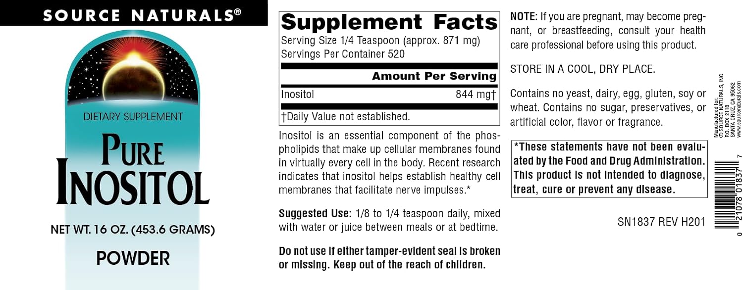 Source Naturals Pure Inositol Powder - Dietary Supplement, 454 g